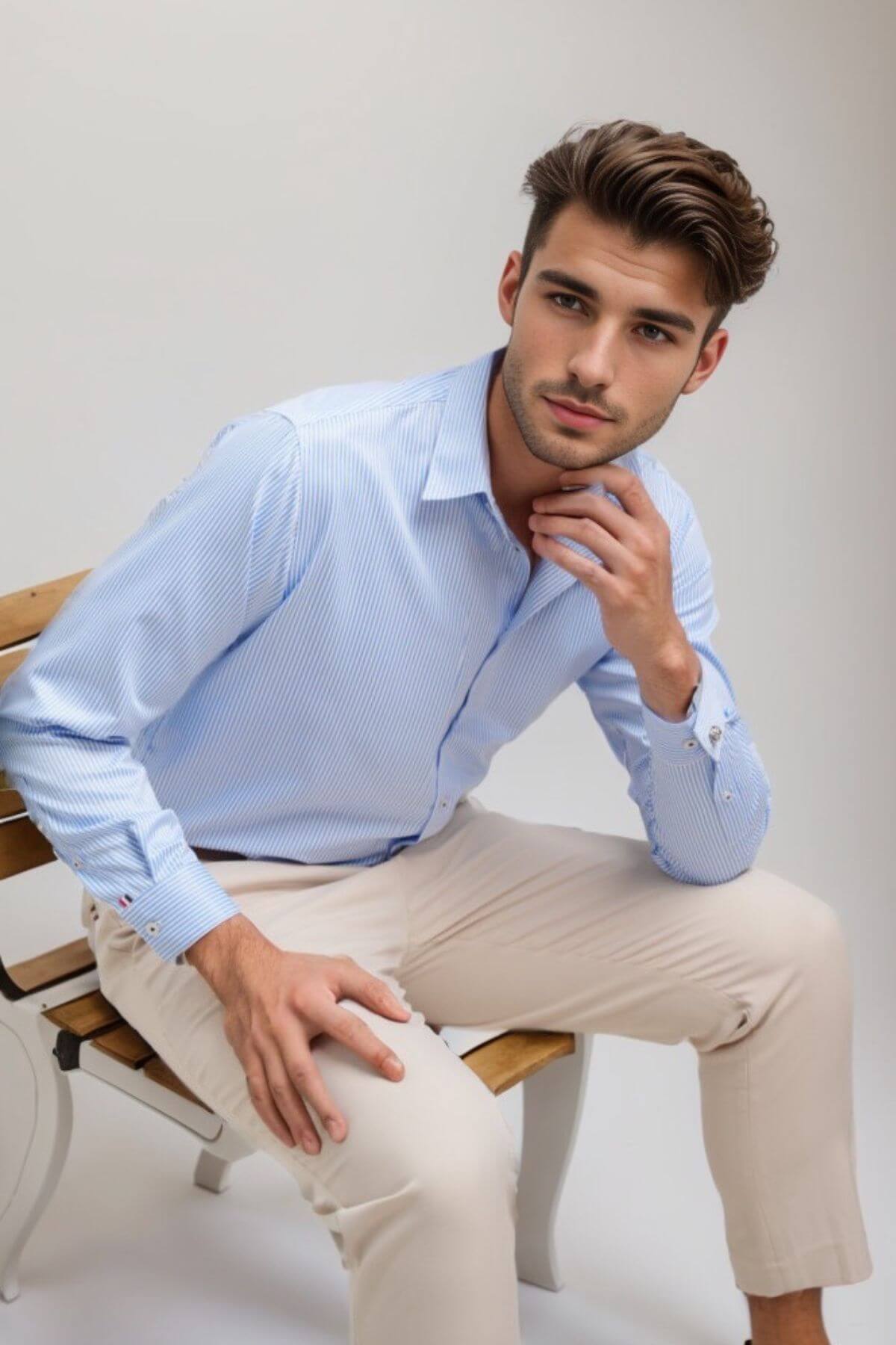 riviera striped shirt on model