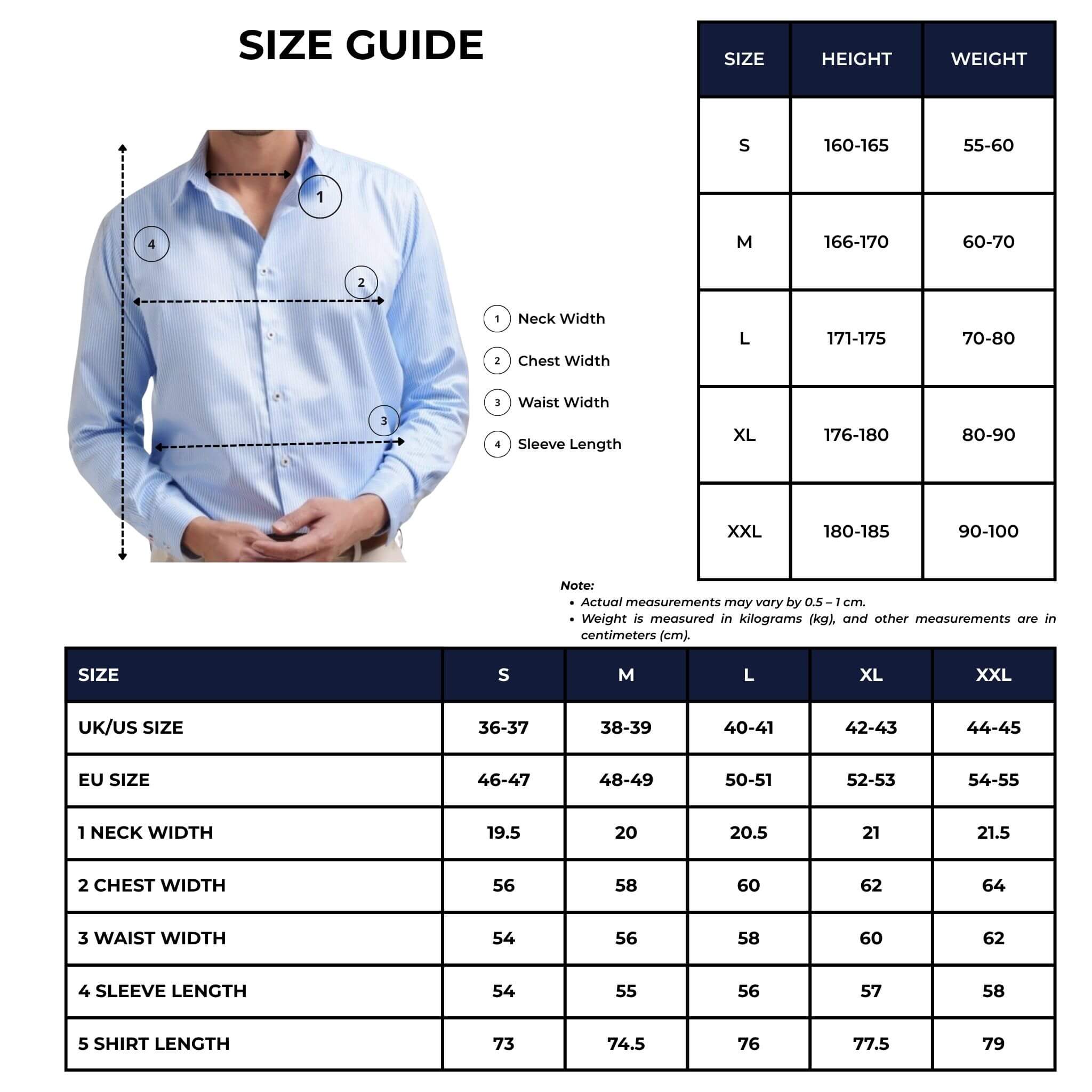 riviera striped shirt size chart