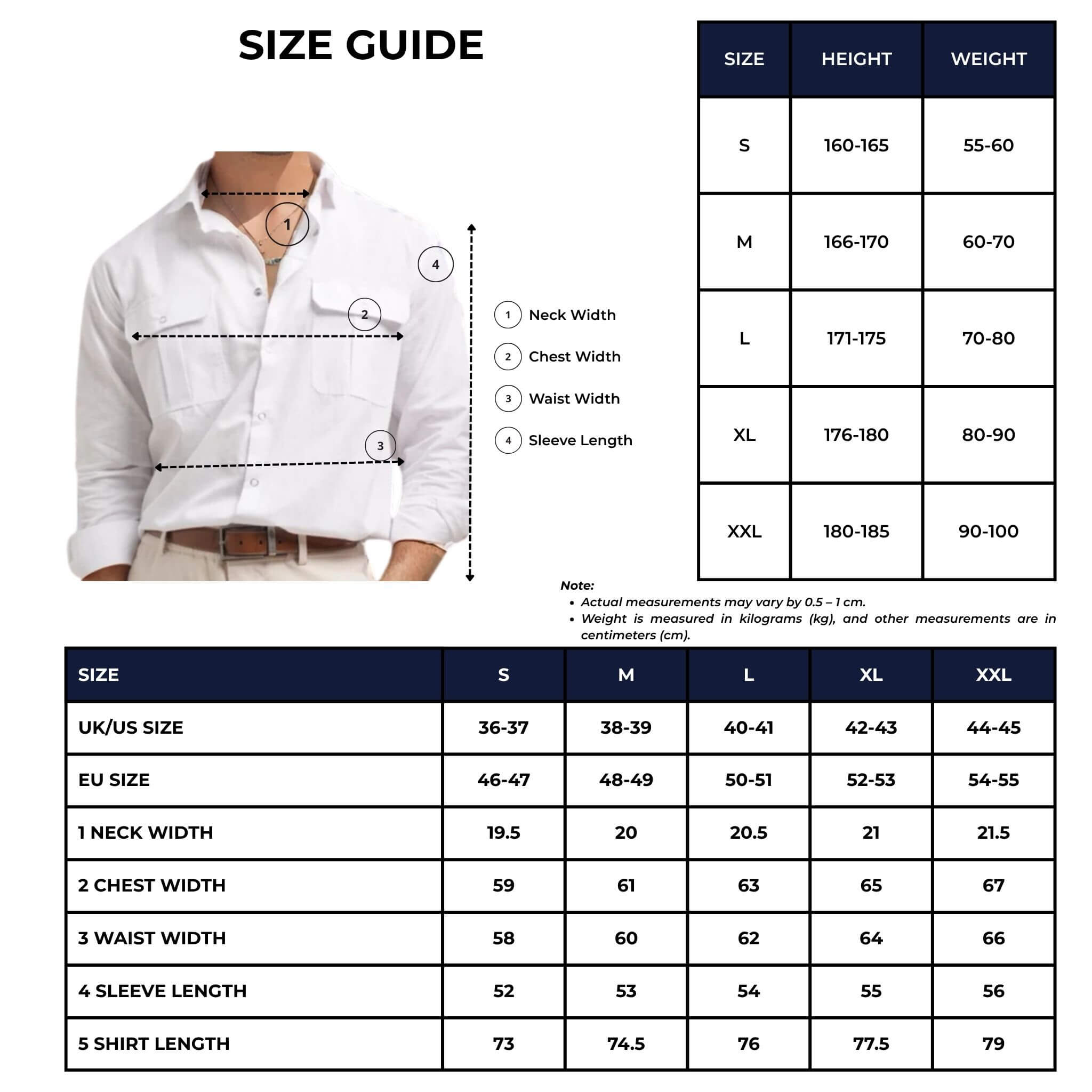 safari linen shirt size chart