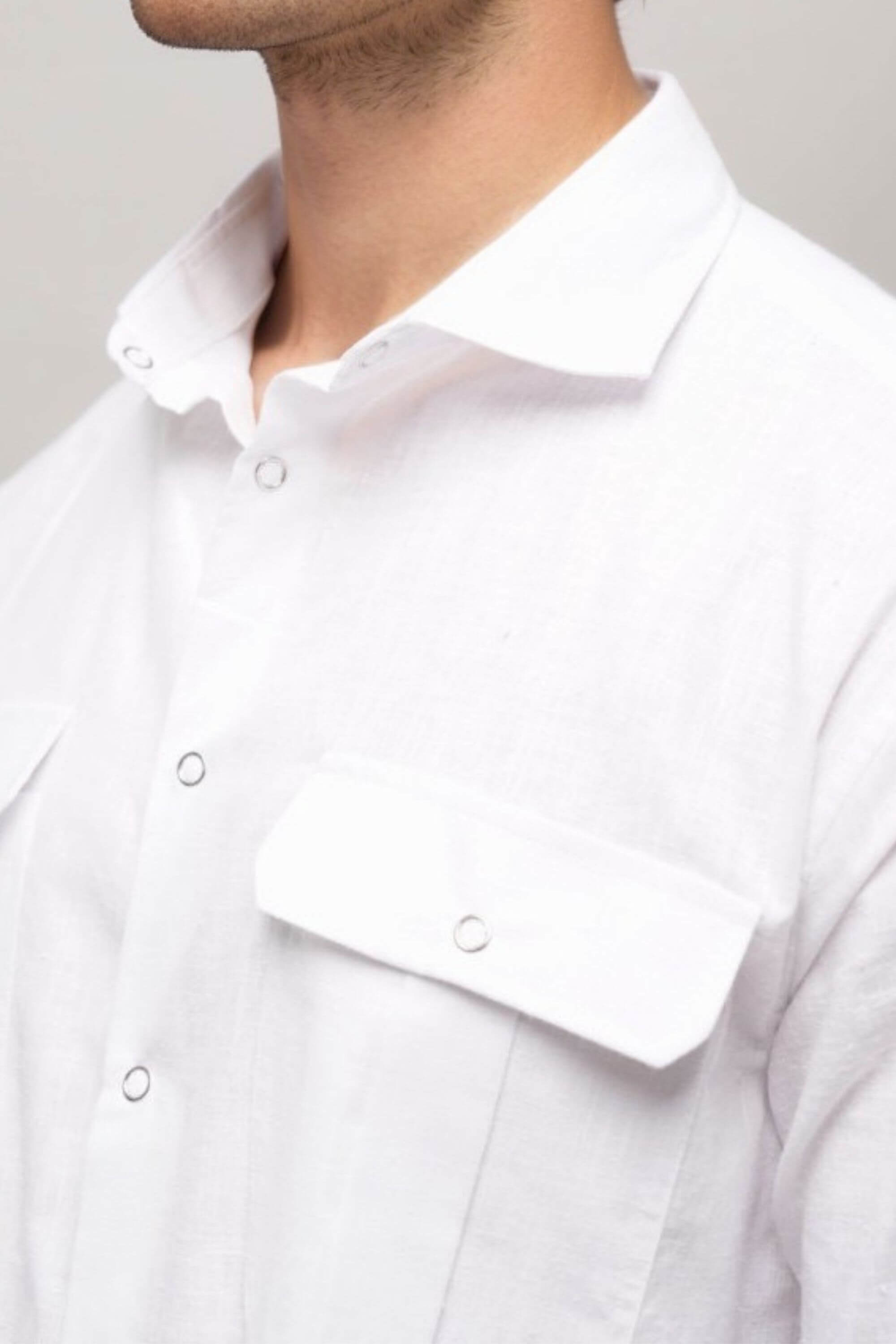 safari linen shirt white front pocket view