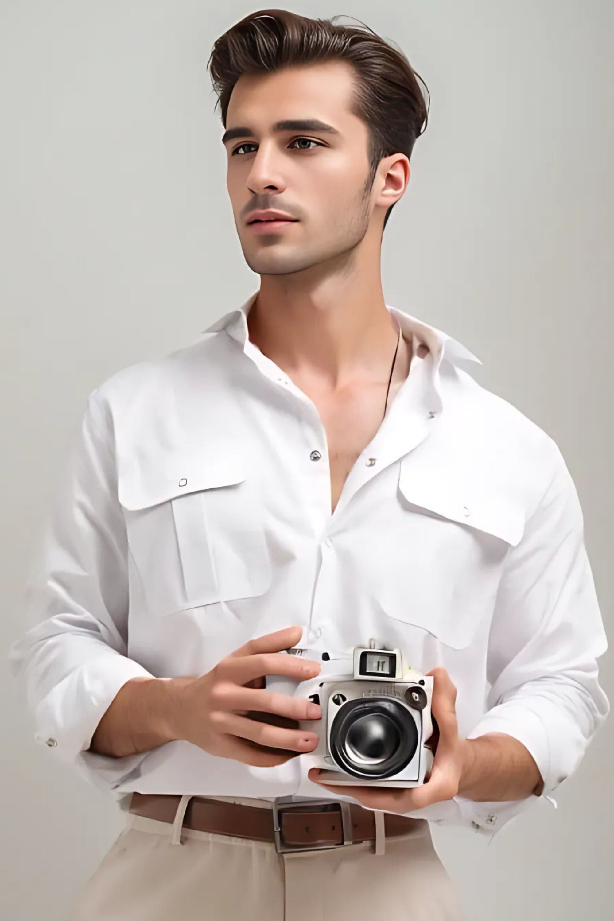 safari linen shirt white front view