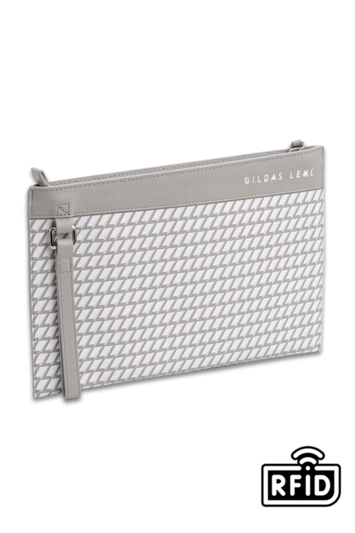 Silver leather clutch bag for women
