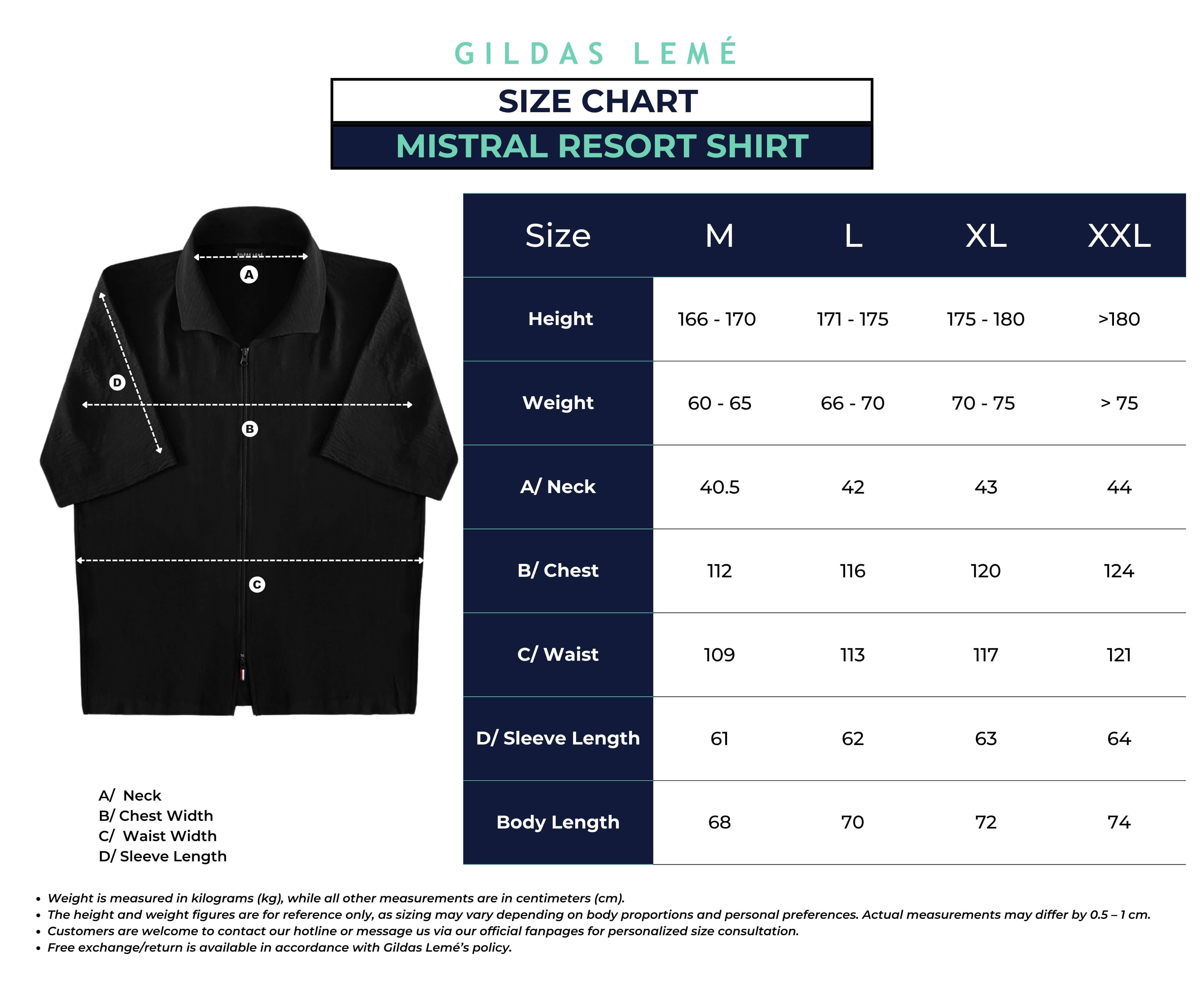 black mistral size chart resort shirt
