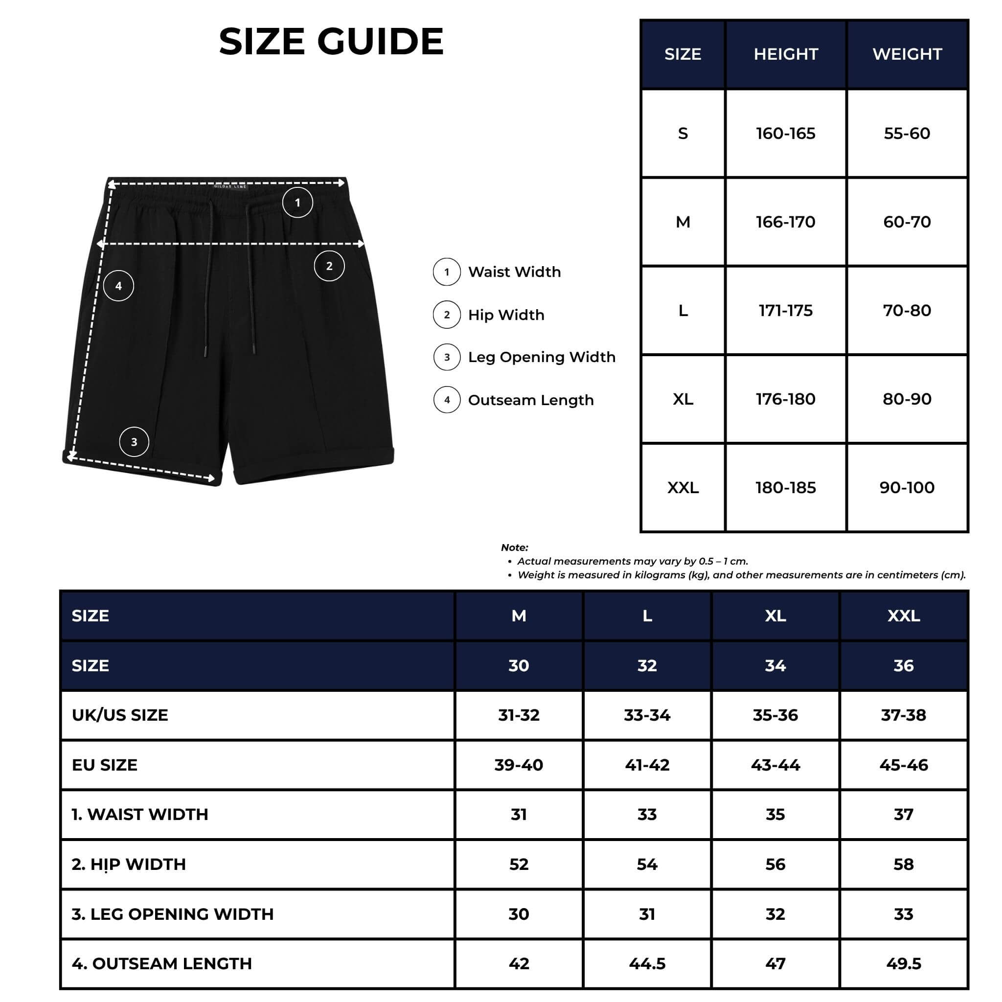 size guide mistral resort short