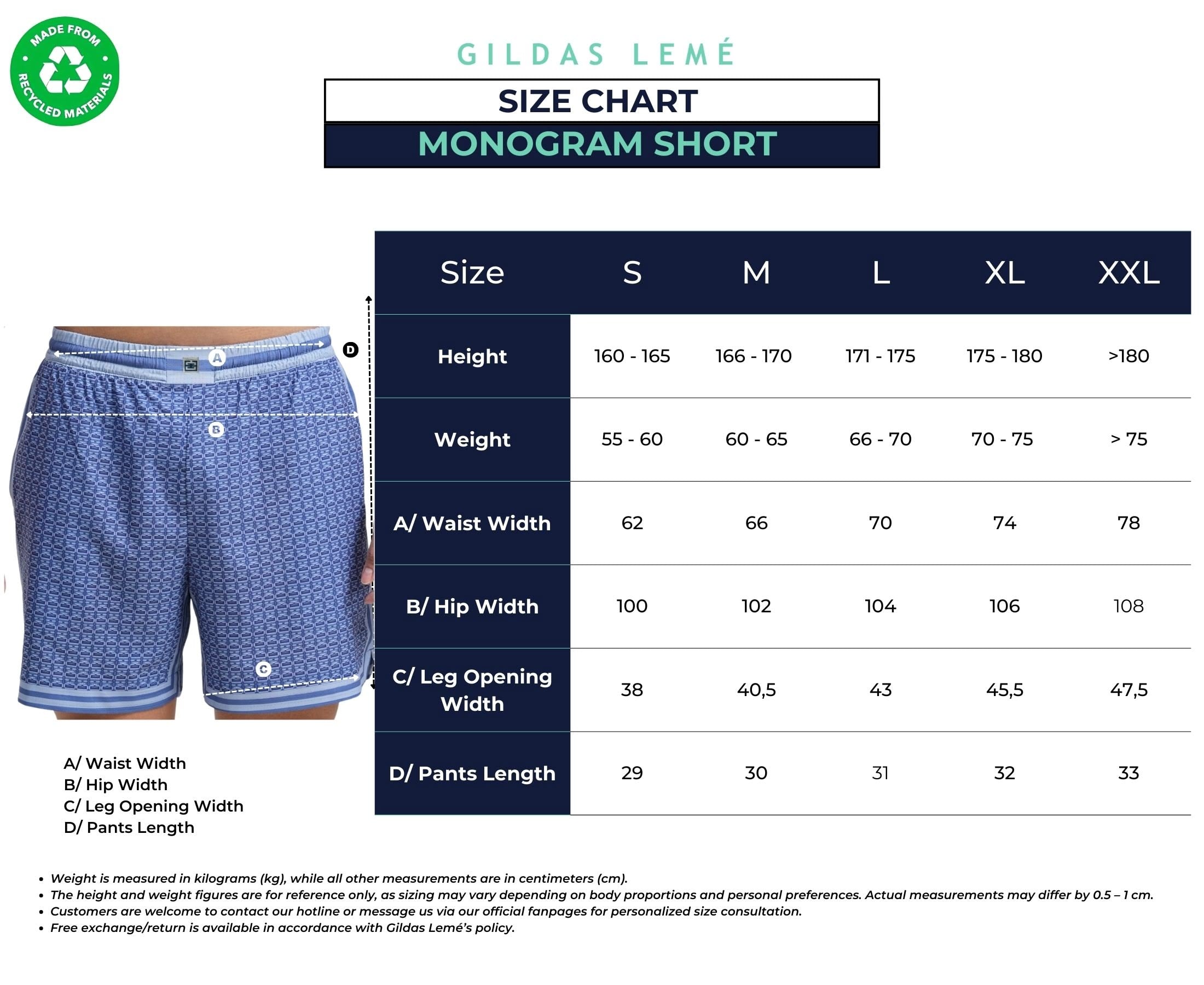 size chart monogram short