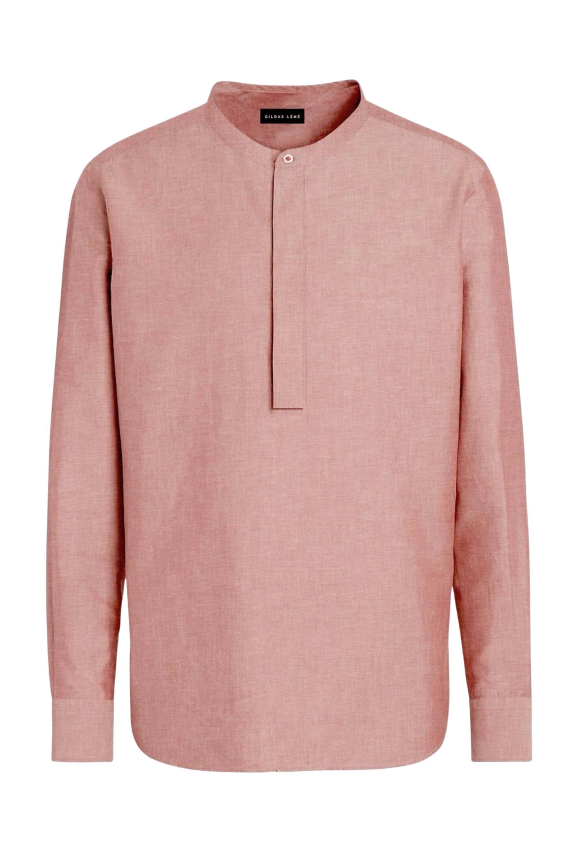 tet linen mandarin collar shirt front view #color_red brick