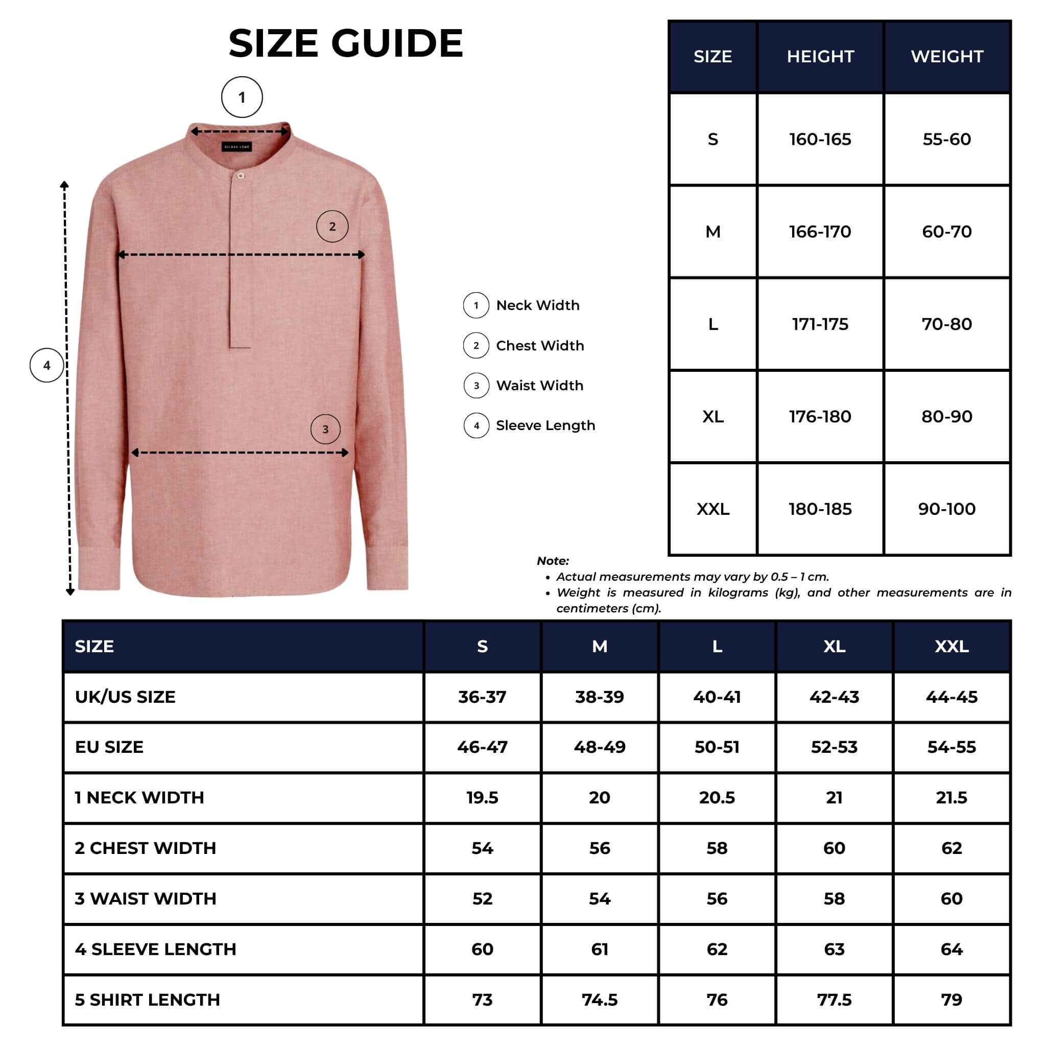 tet linen mandarin collar shirt size chart