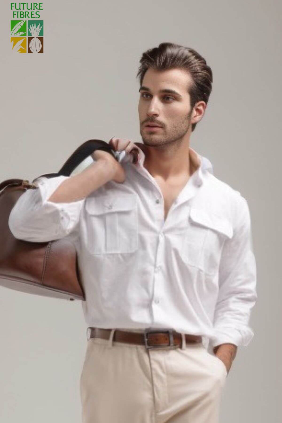 White linen safari shirt with pockets