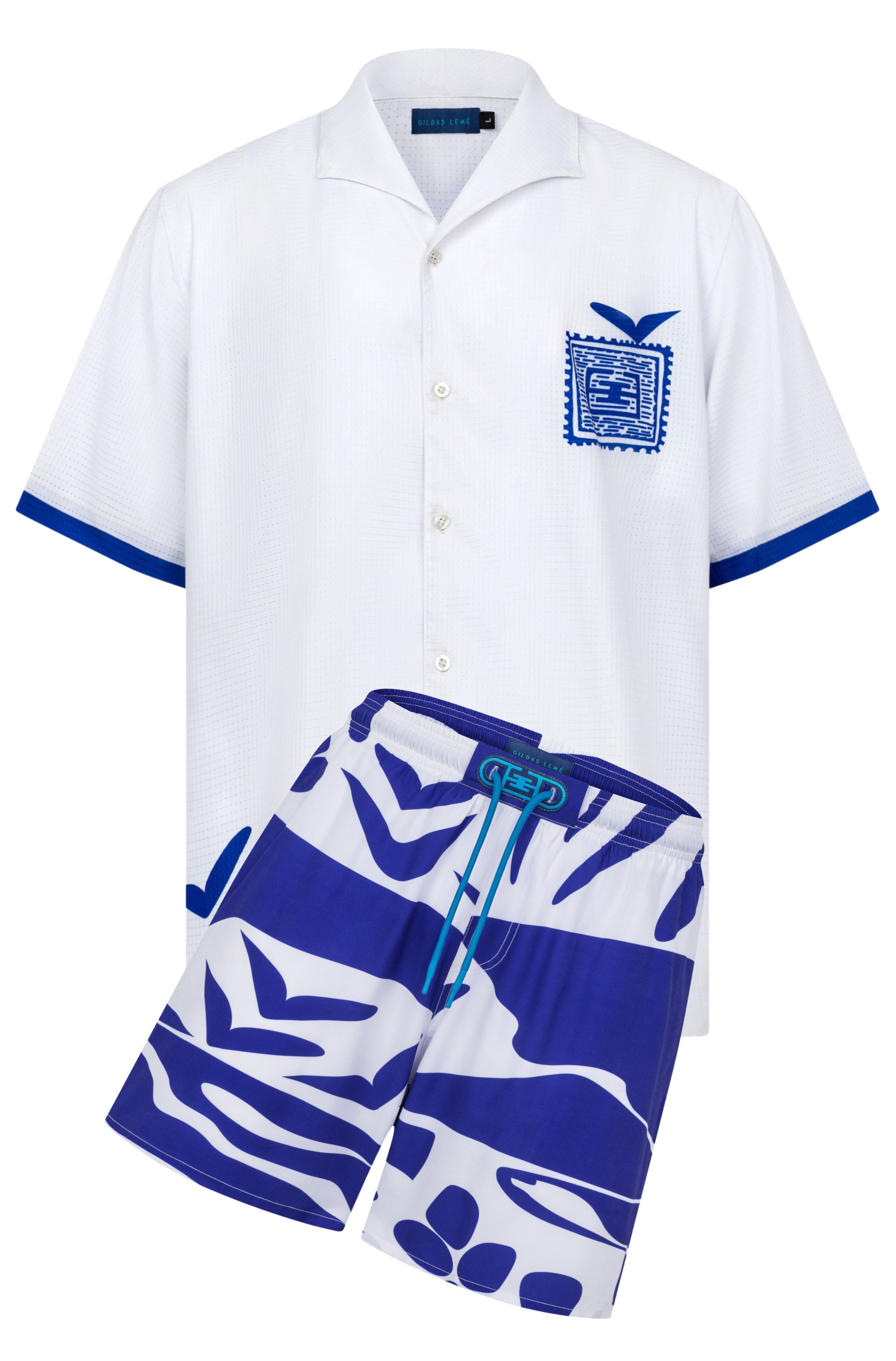 BLUE STAMP POLYESTER WHITE RESORT SET