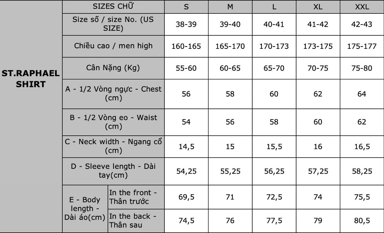 SIZE CHART ST.RAPHAEL SHIRT | GILDAS LEMÉ 