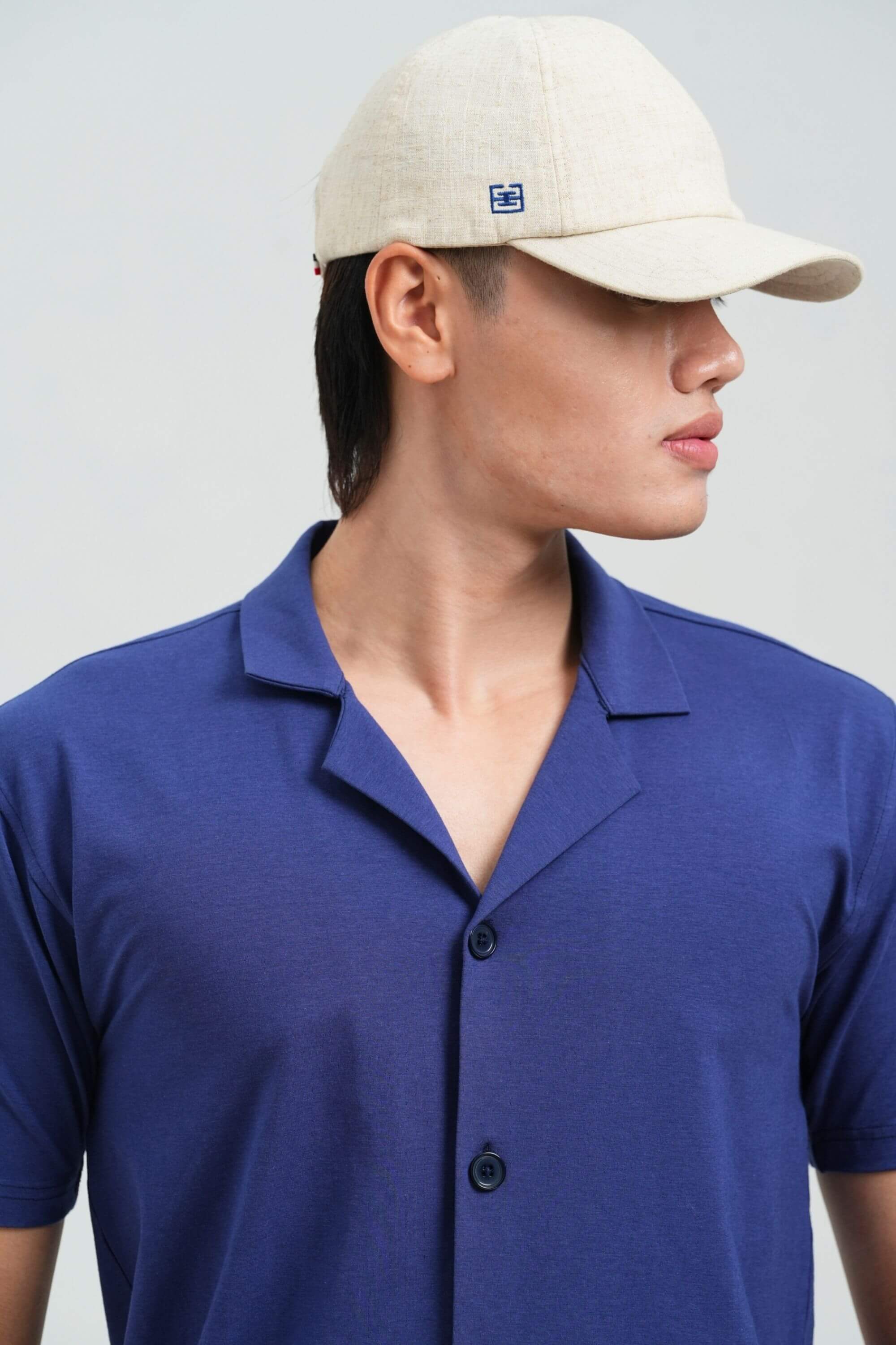 bamboo cuban shirt navy collar view
