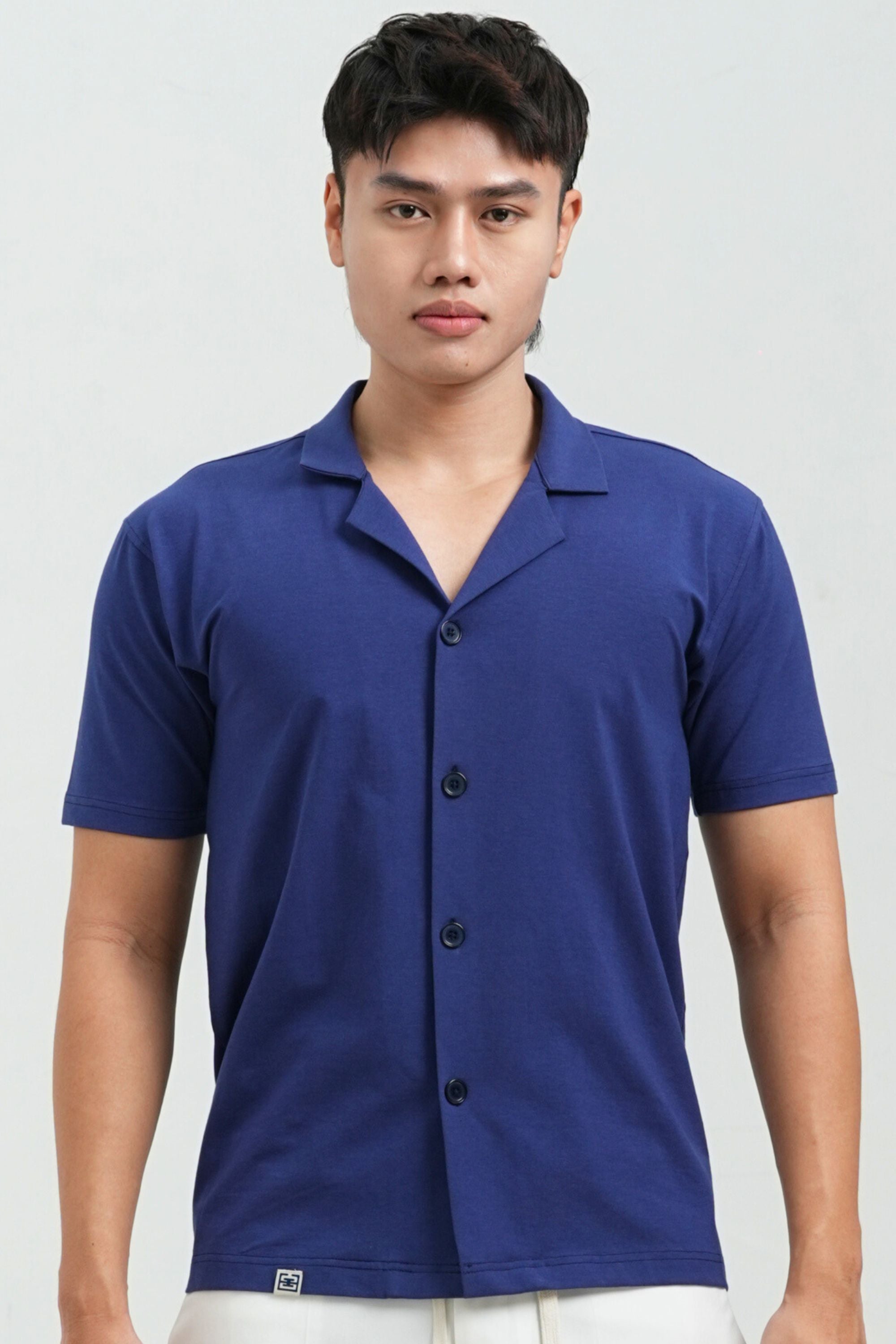 bamboo cuban shirt navy front view 