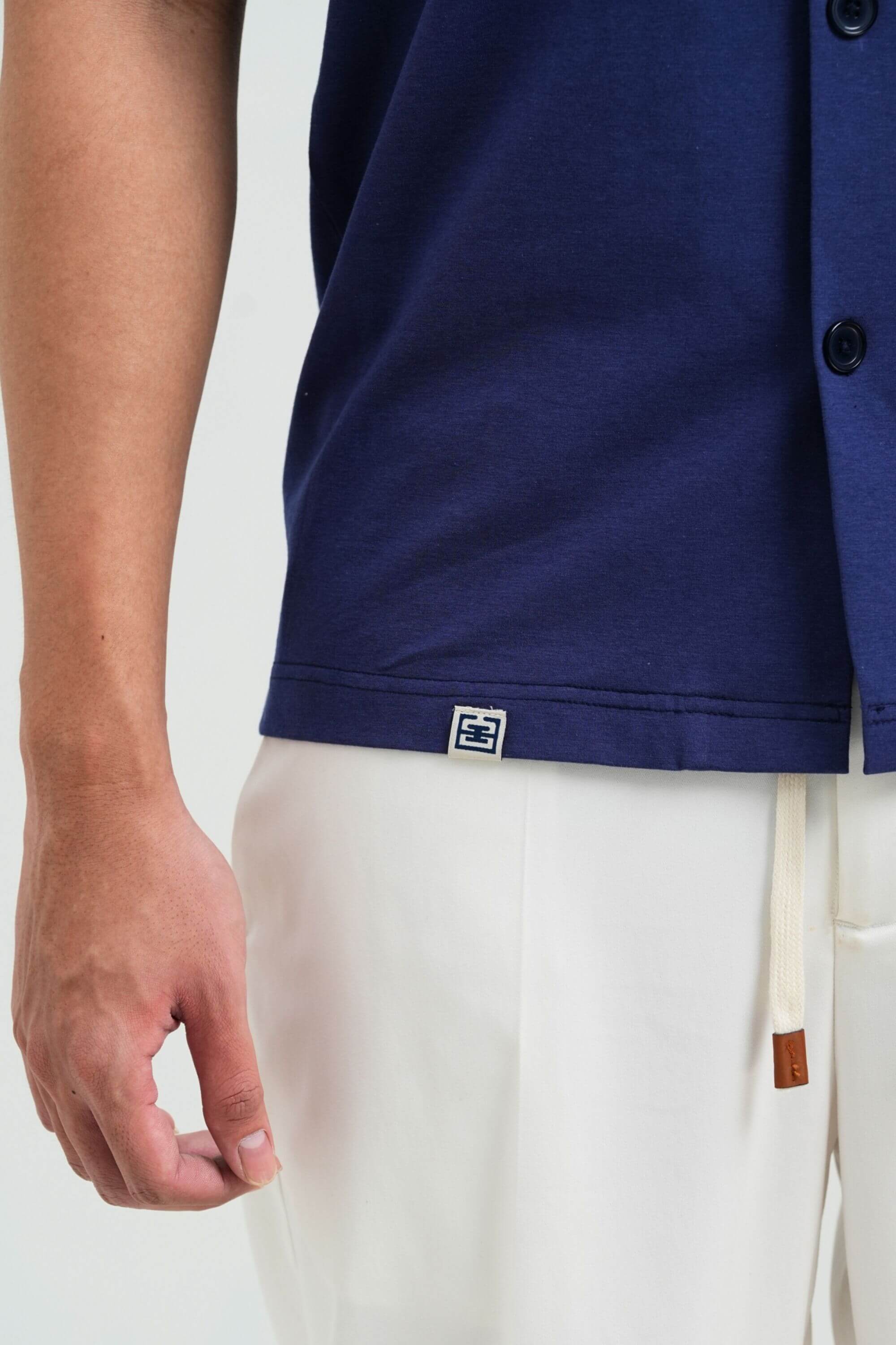 bamboo cuban shirt navy tag logo view