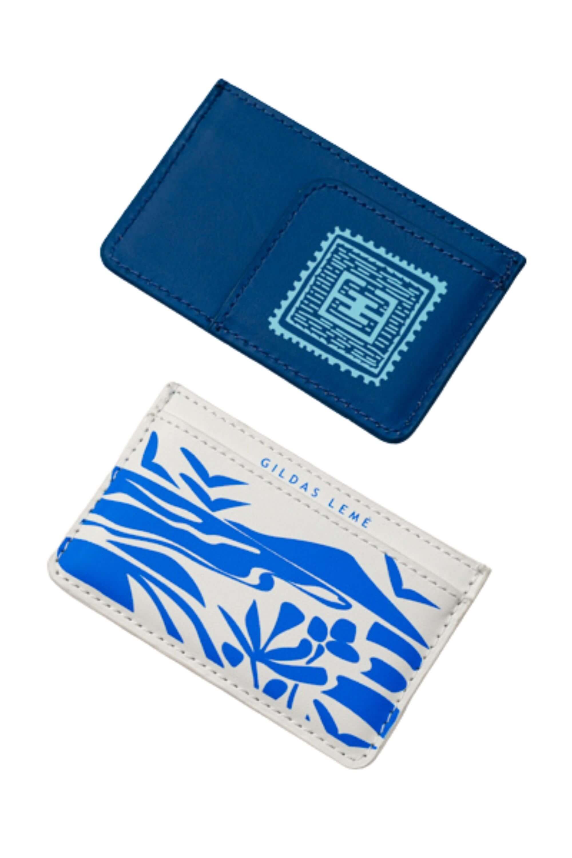blue stamp edition card holder navy and white 