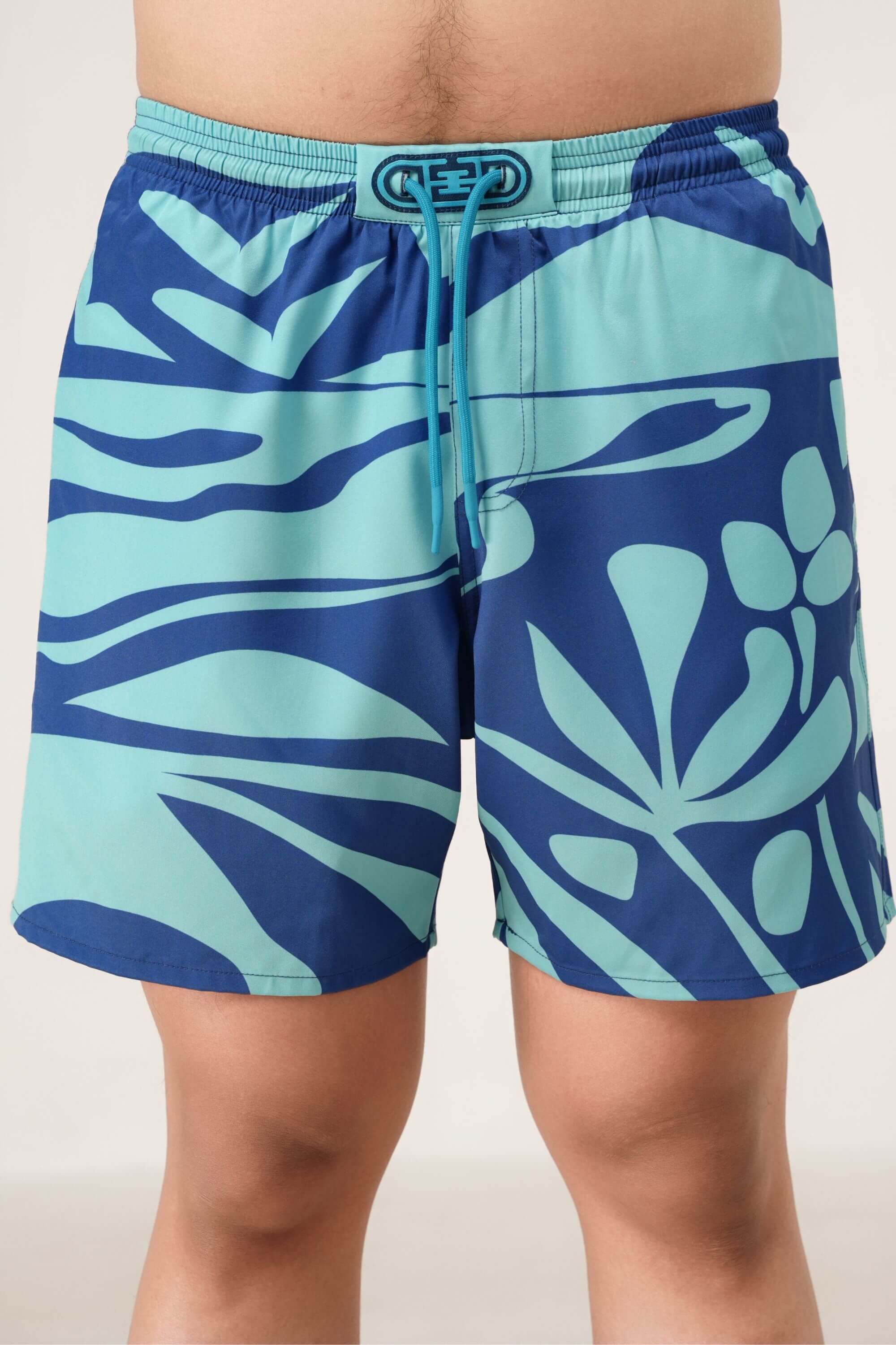 Blue Stamp Swim Trunk Pool Blue - Full Length View  #color_pool blue