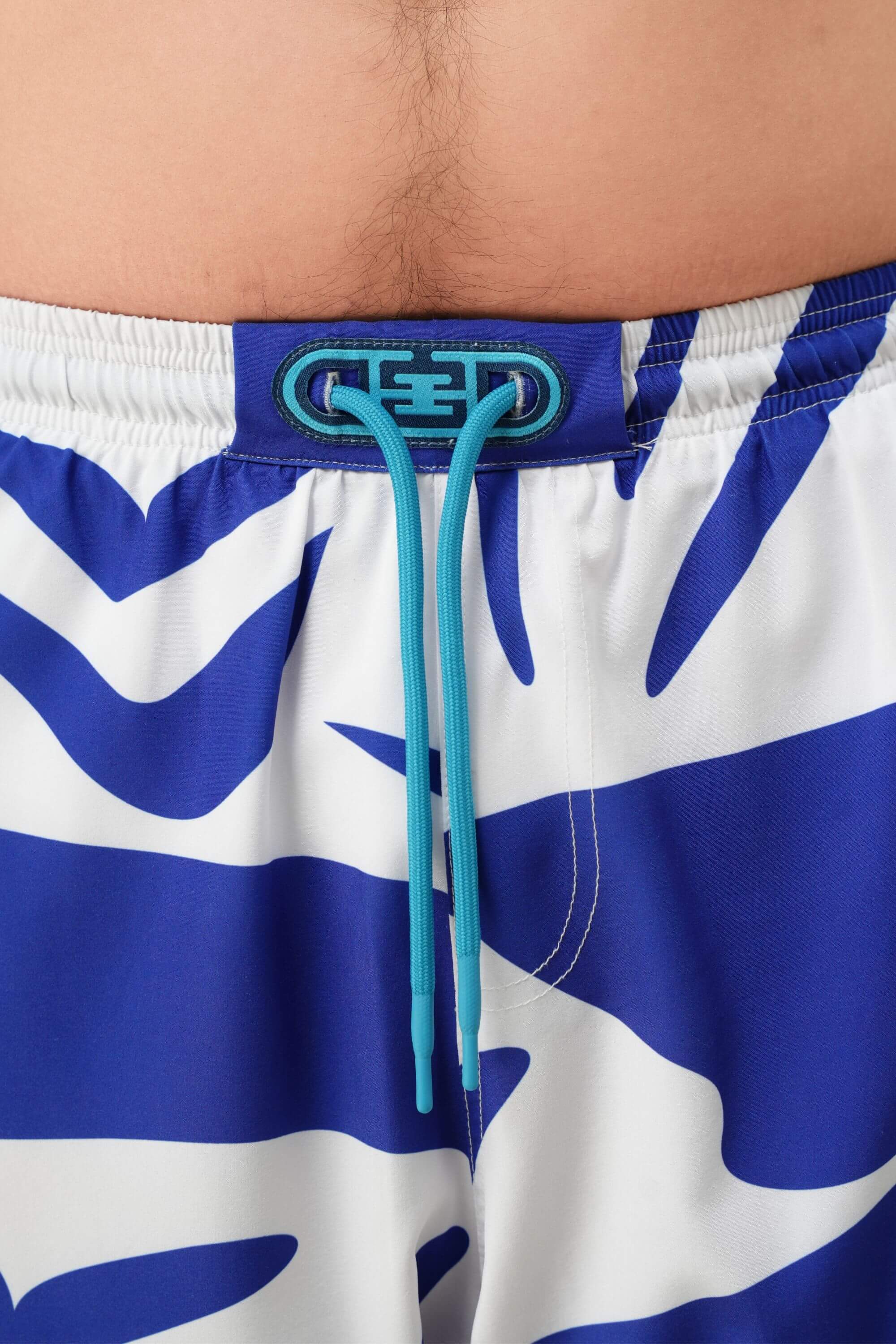 Blue Stamp Swim Trunk White - Drawstring Detail #color_white