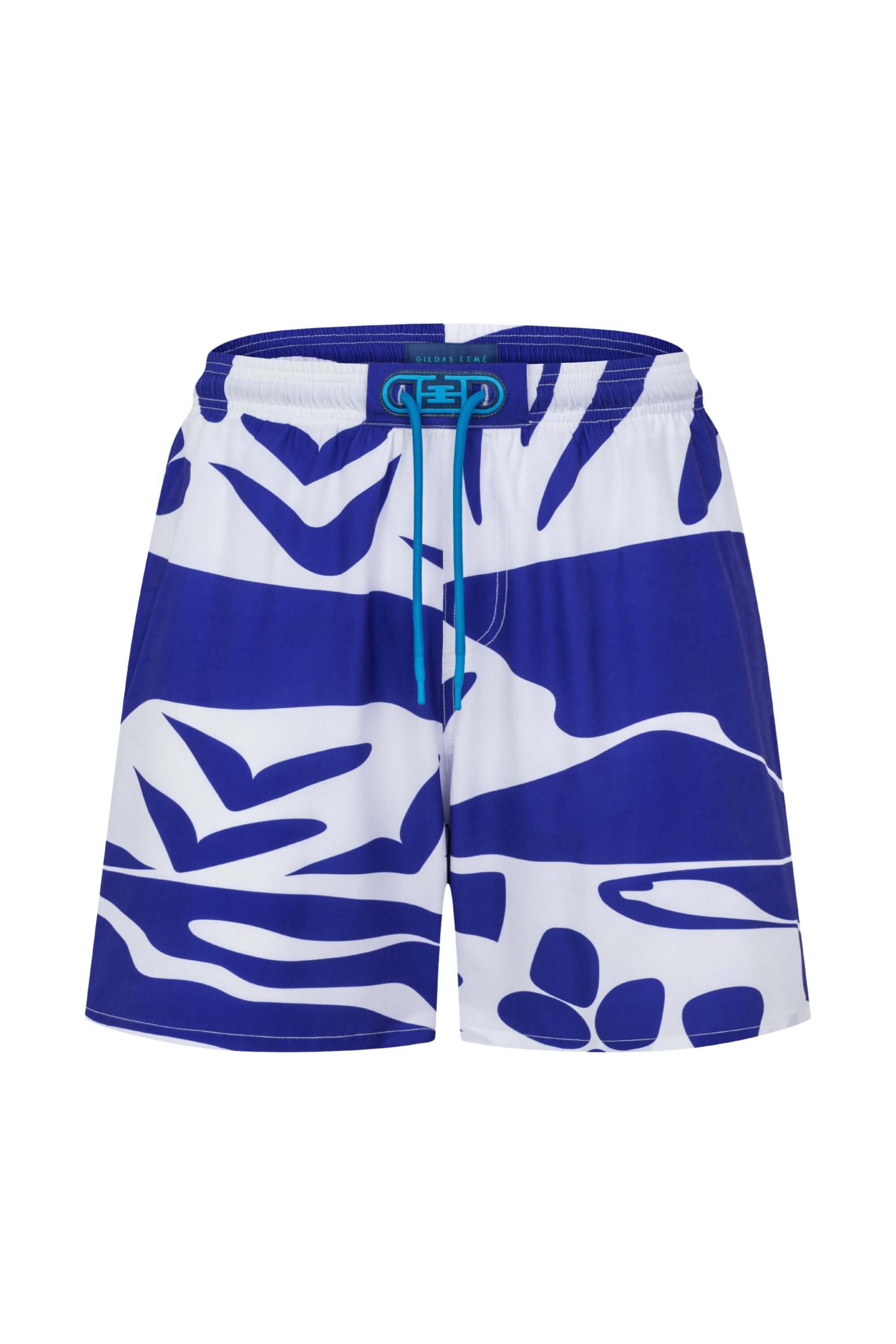Blue Stamp Swim Trunk in White - Front View #color_white