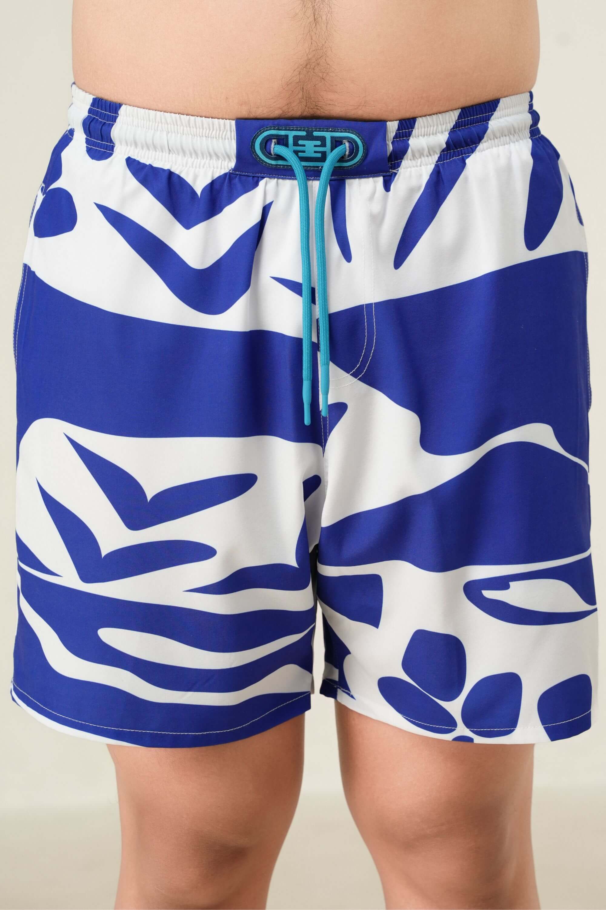 Blue Stamp Swim Trunk White - Full Length View #color_white