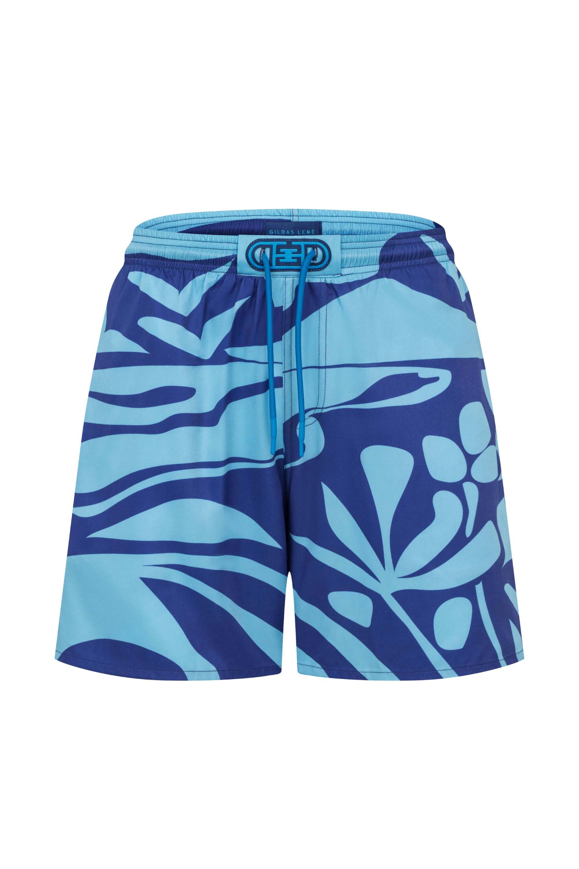 Blue Stamp Swim Trunk in Pool Blue - Front View #color_pool blue