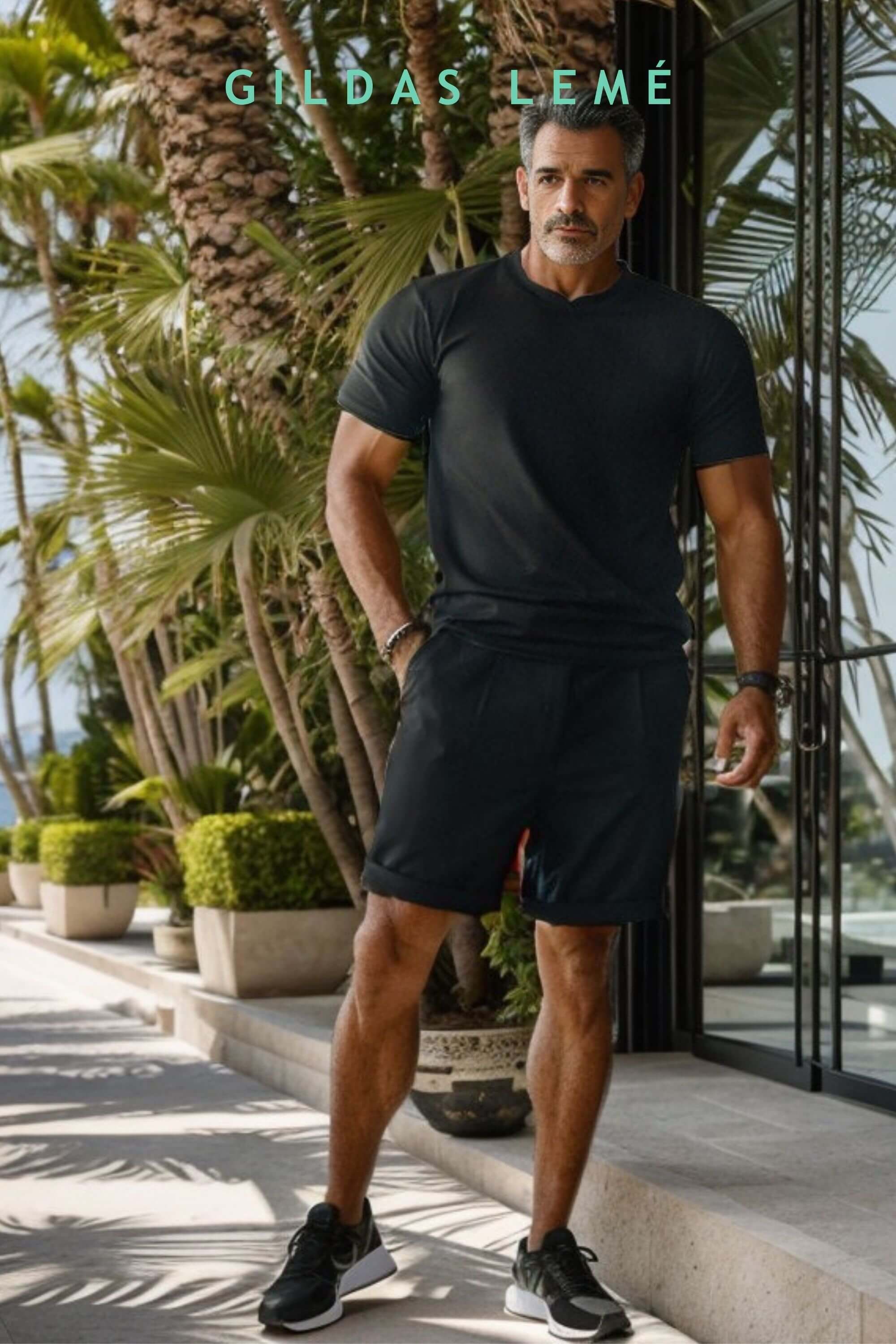 classic chino bermuda short black on model #color_black