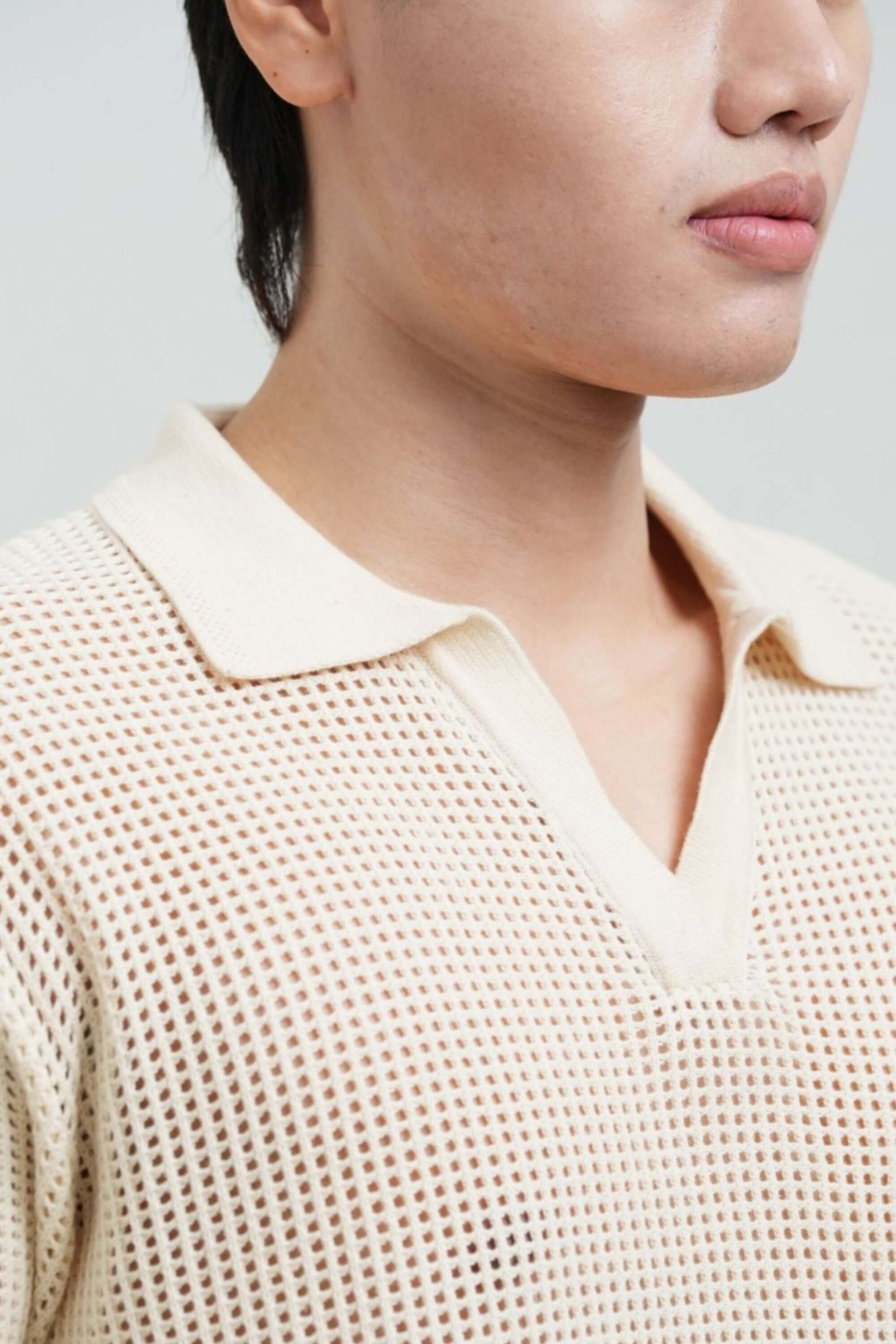 coast knit polo shirt beige collar view on model