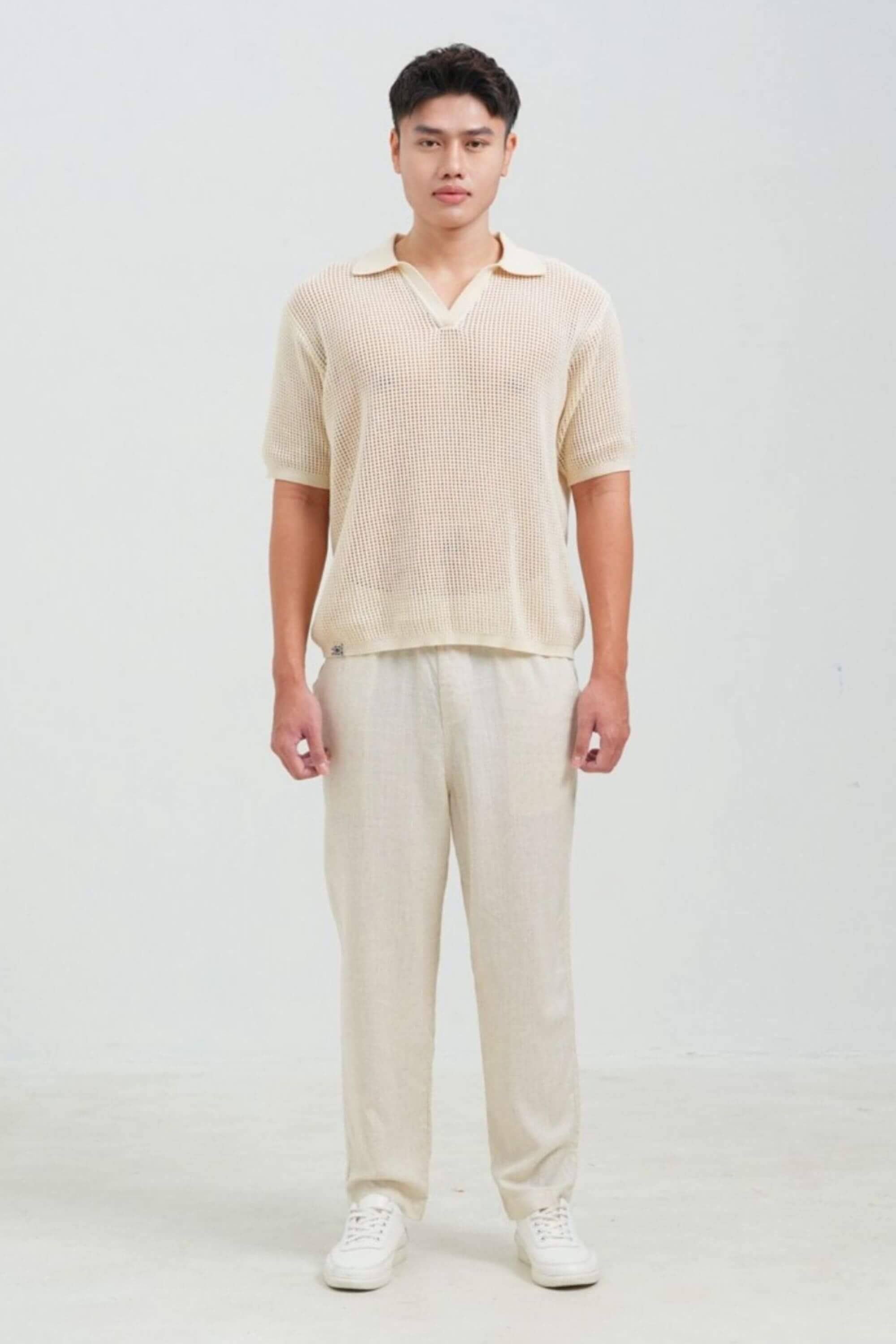 coast knit polo shirt beige full set view on model