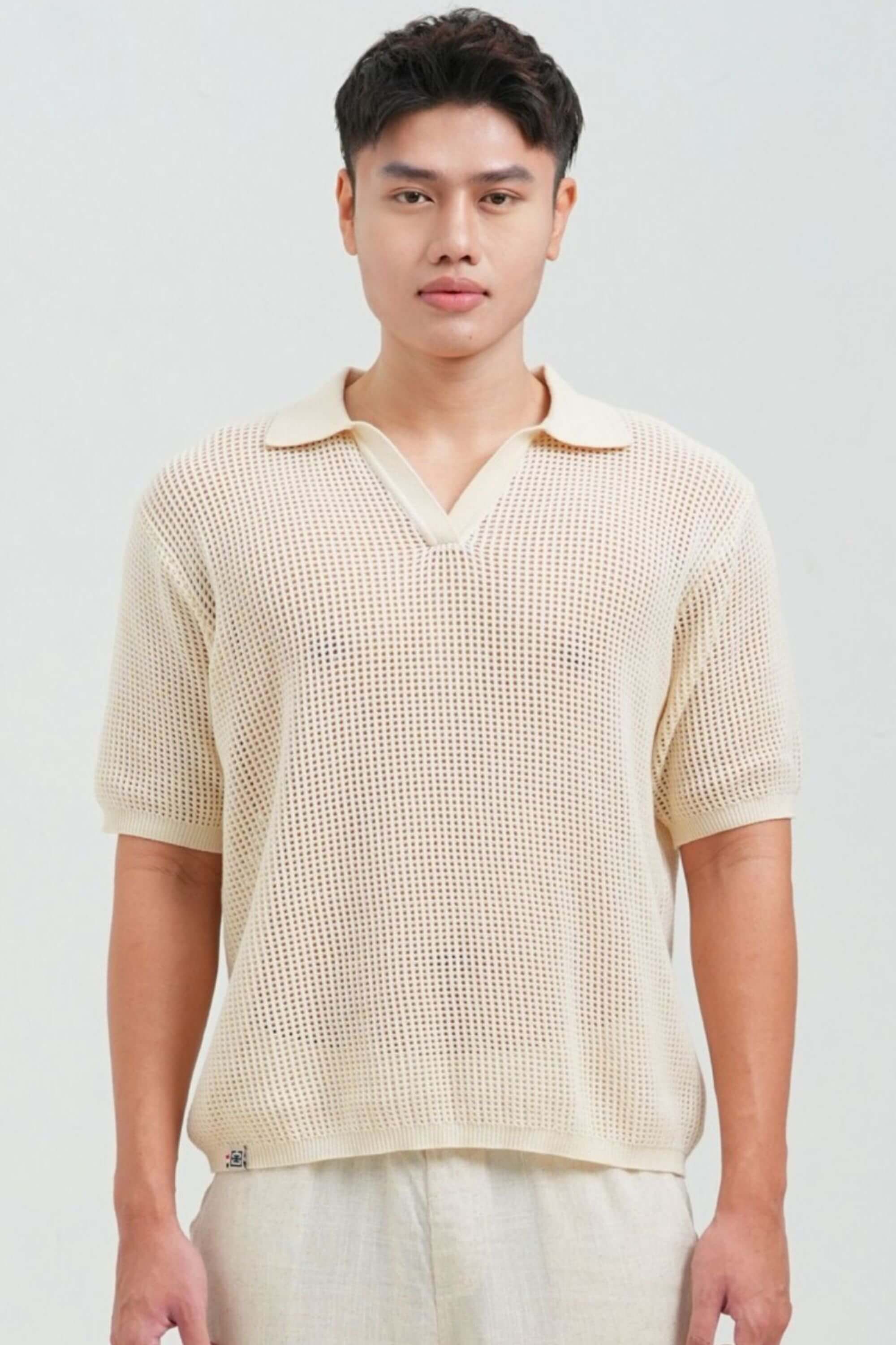 coast knit polo shirt beige view on model