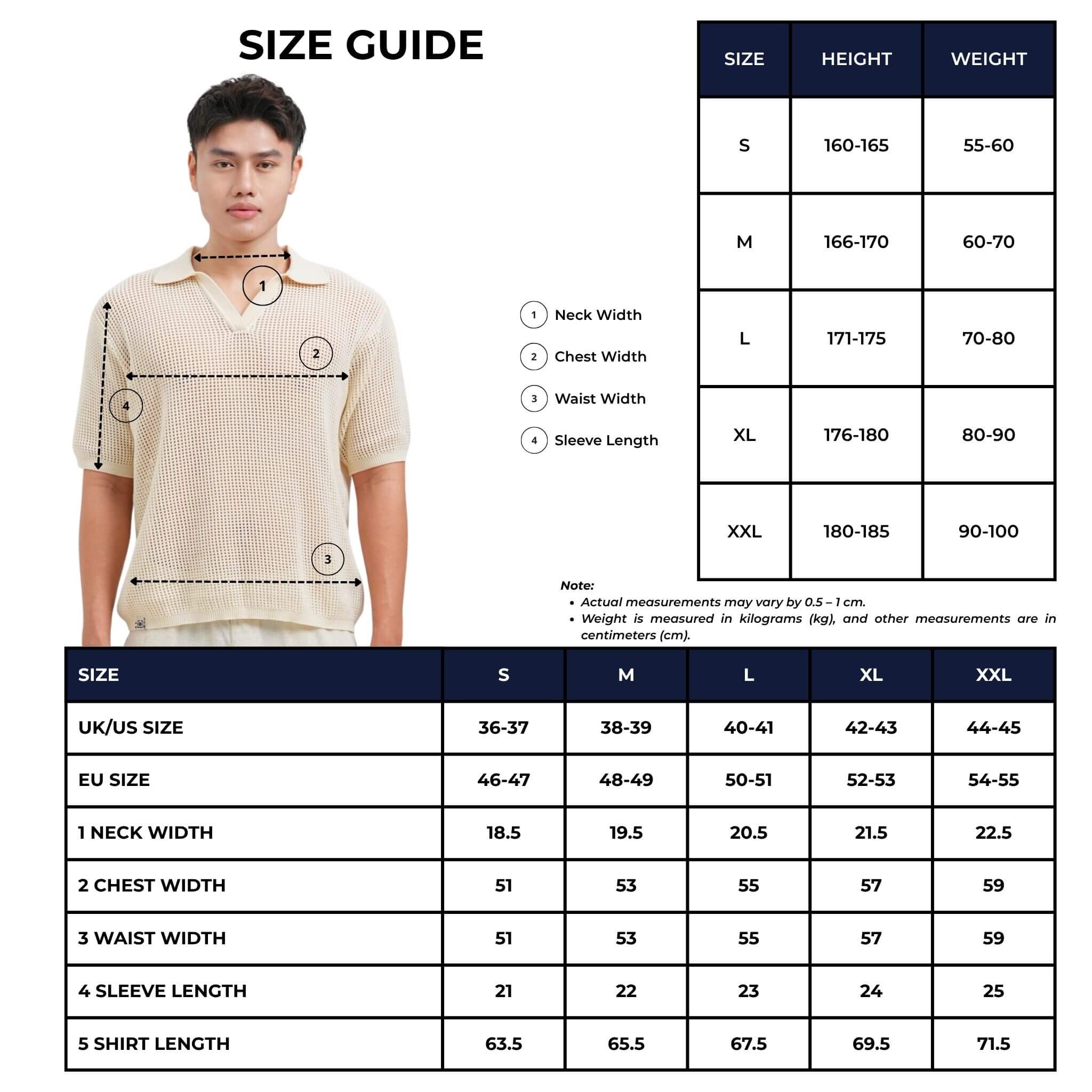 coast knit polo shirt size chart