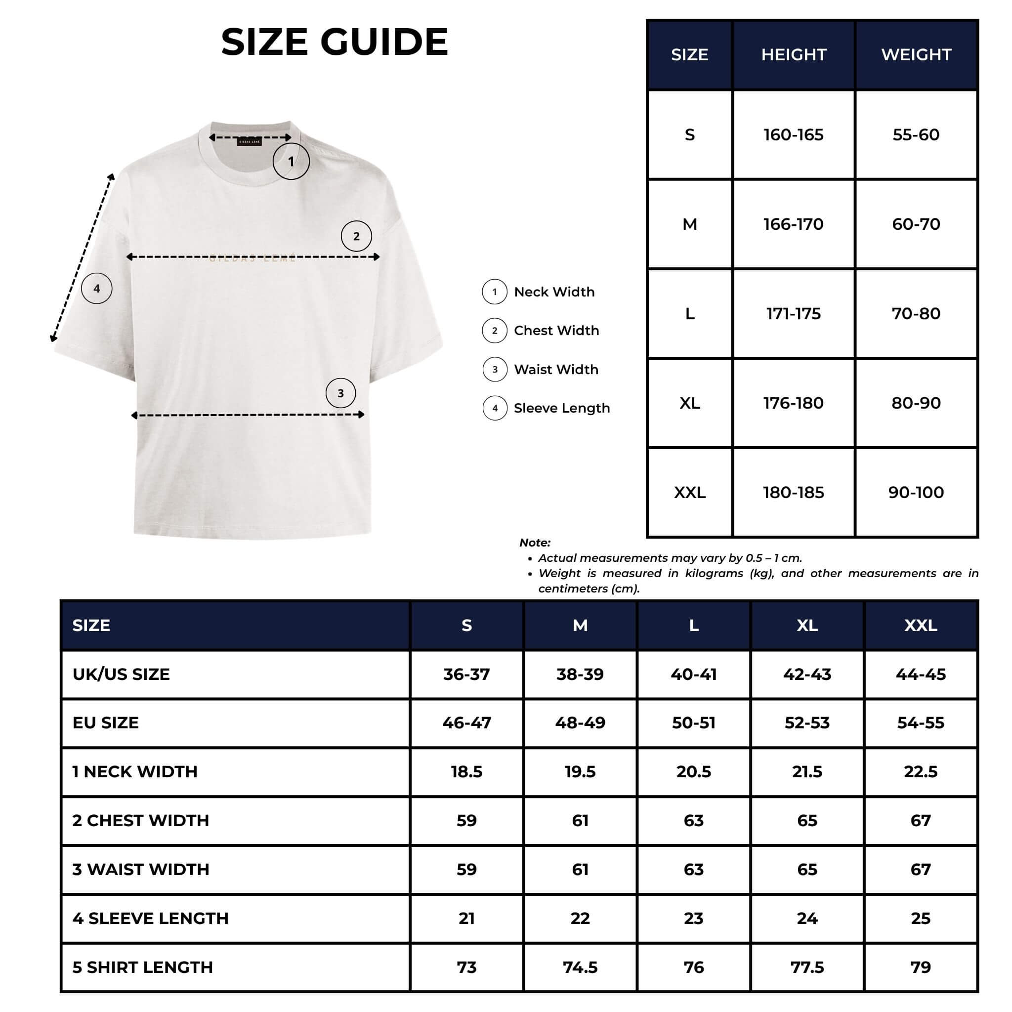 cotton oversize t-shirt size chart