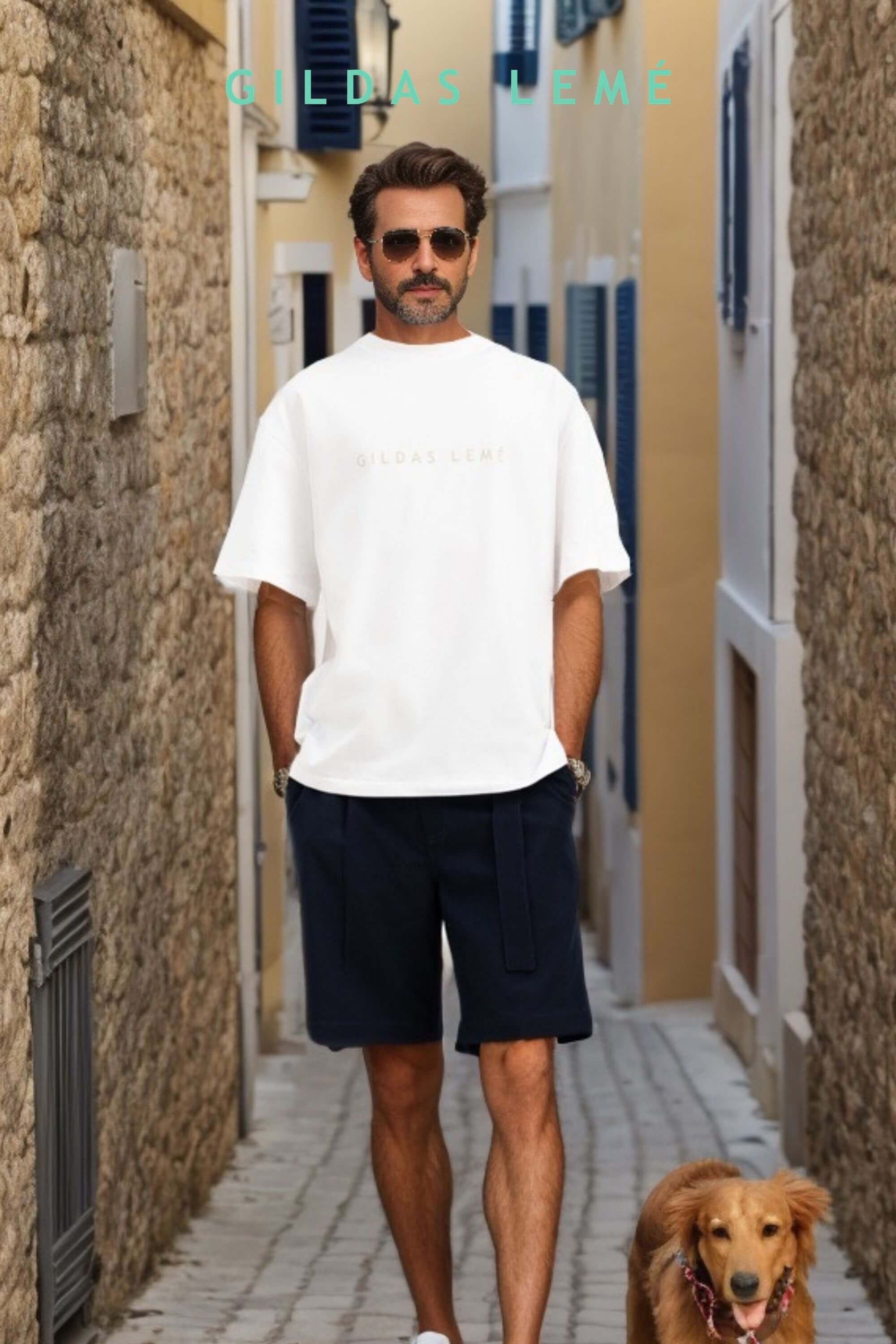 cotton oversize t-shirt white and bermuda short navy