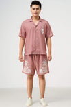 Front label of Pink Paradise men’s summer beachwear set