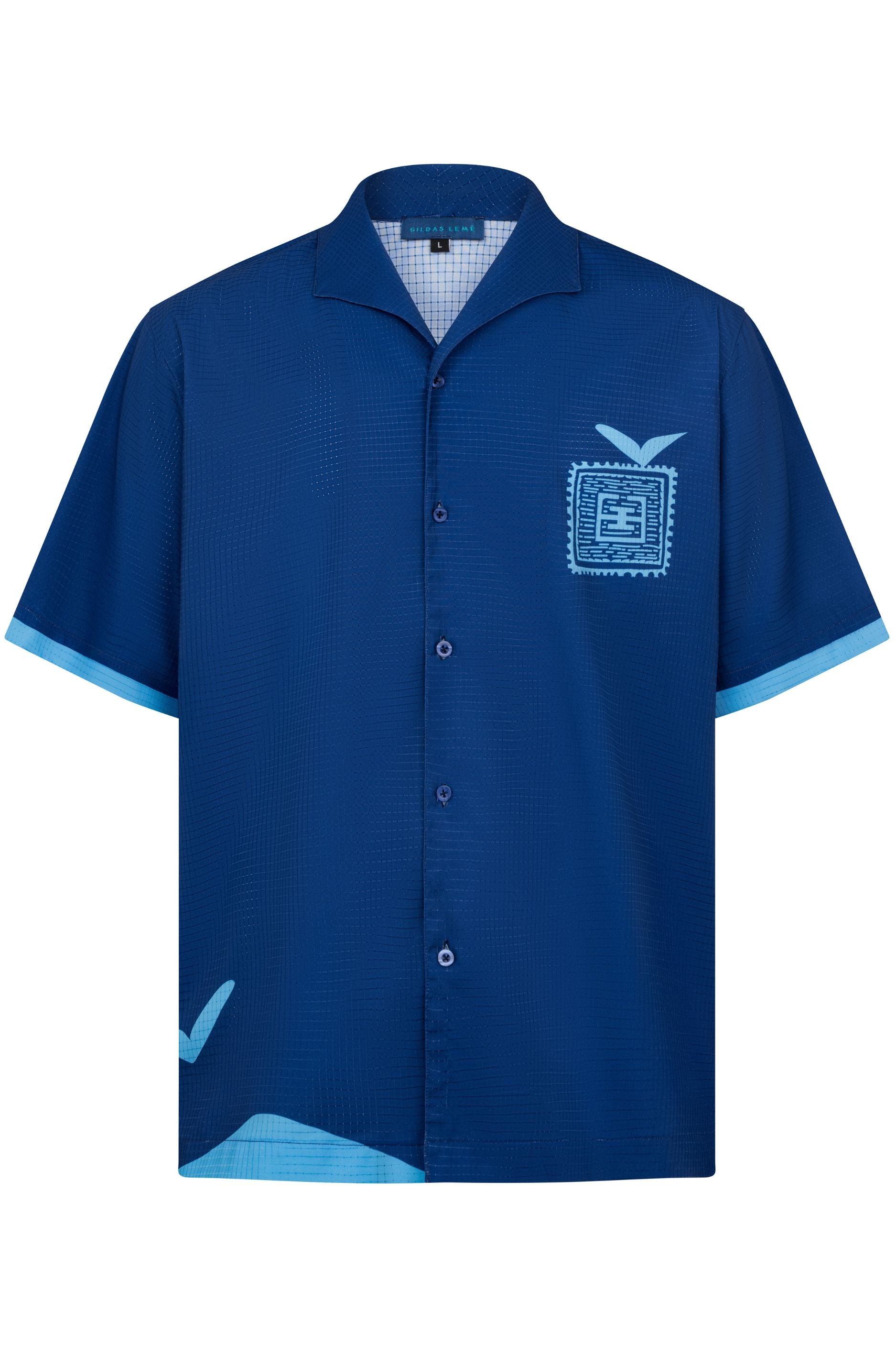 BLUE STAMP NANO RECYCLE POLYESTER NAVY RESORT SHIRT