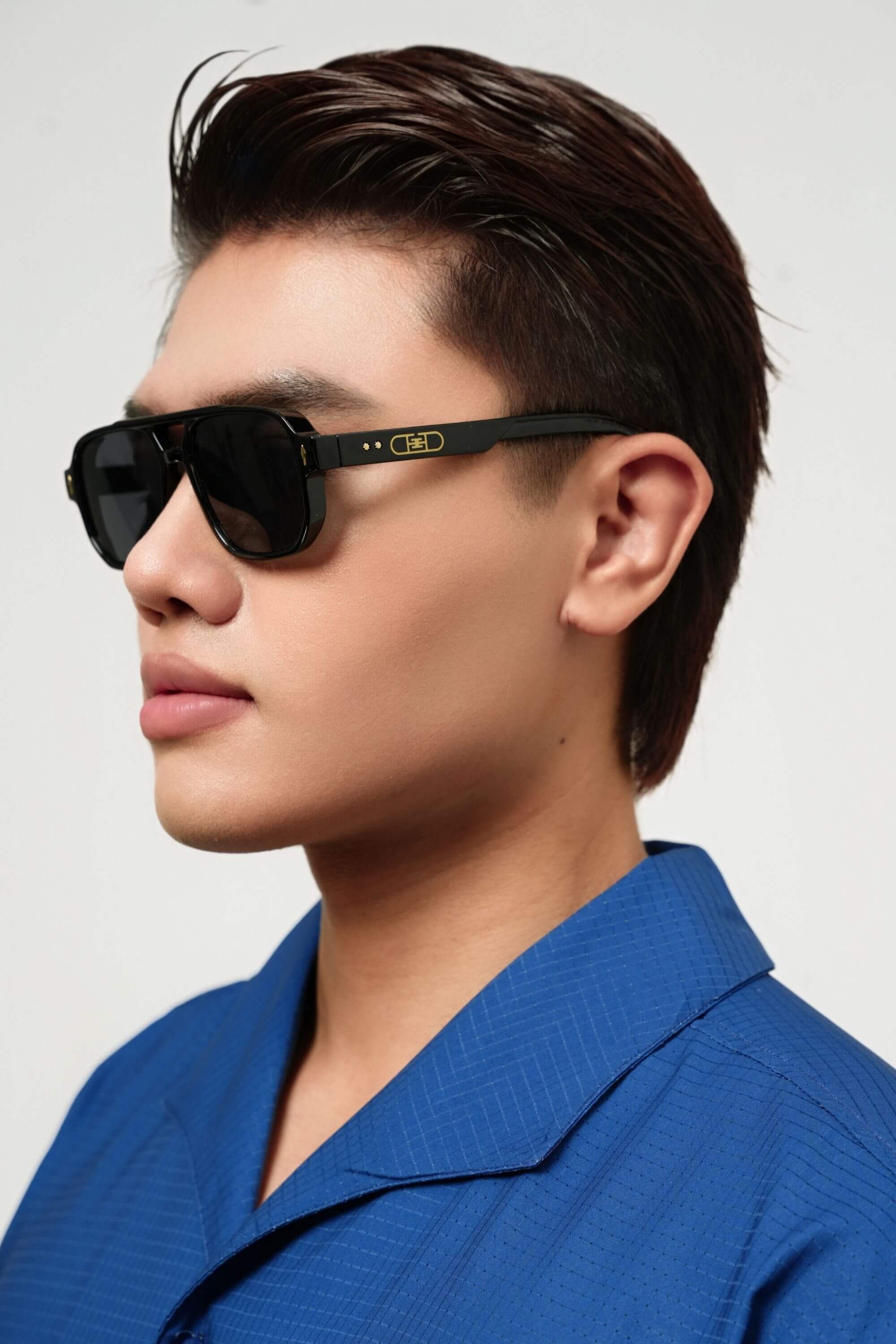 gildas leme acetate sunglasses black detail on model #color_black