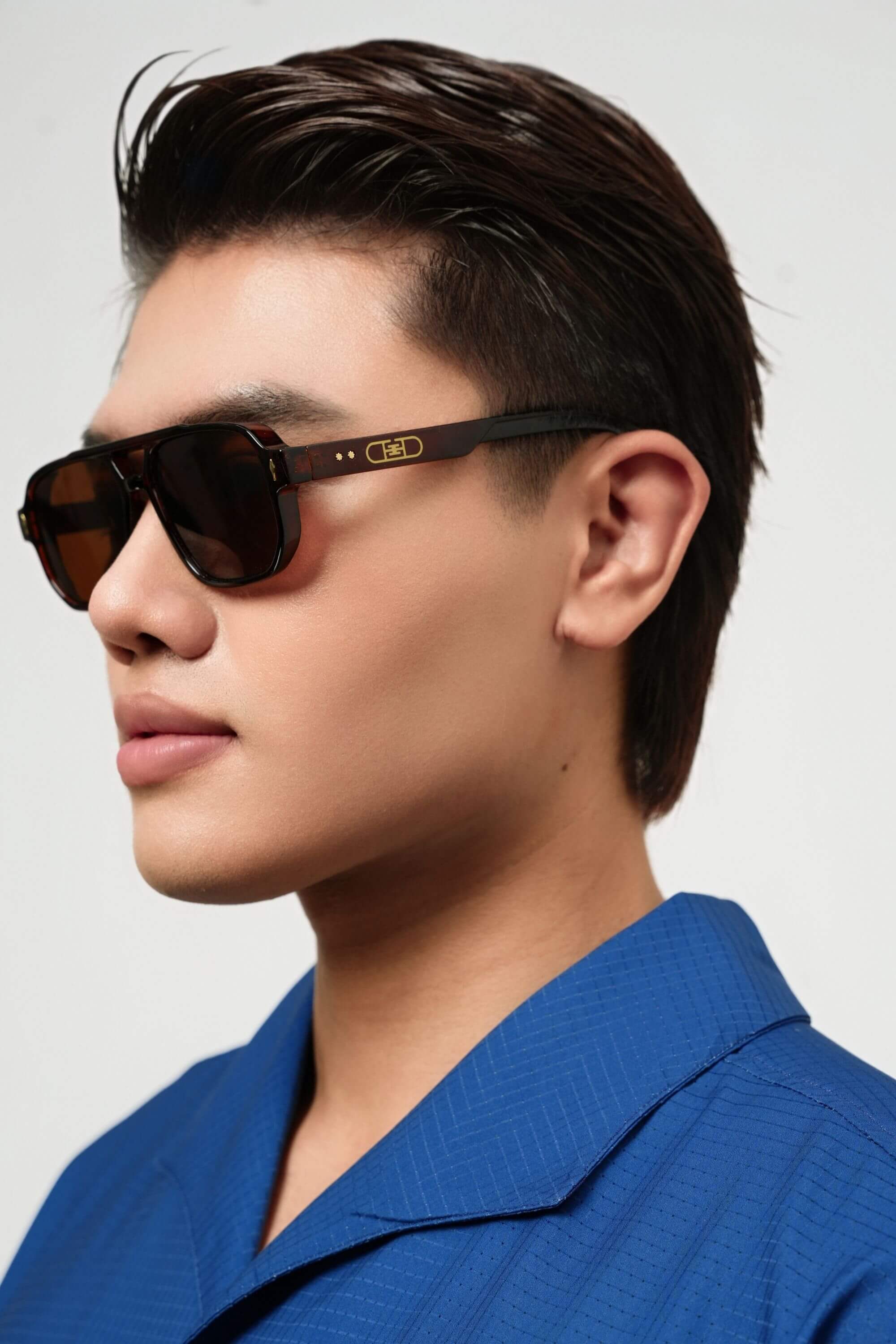 gildas leme acetate sunglasses brown detail on model #color_brown