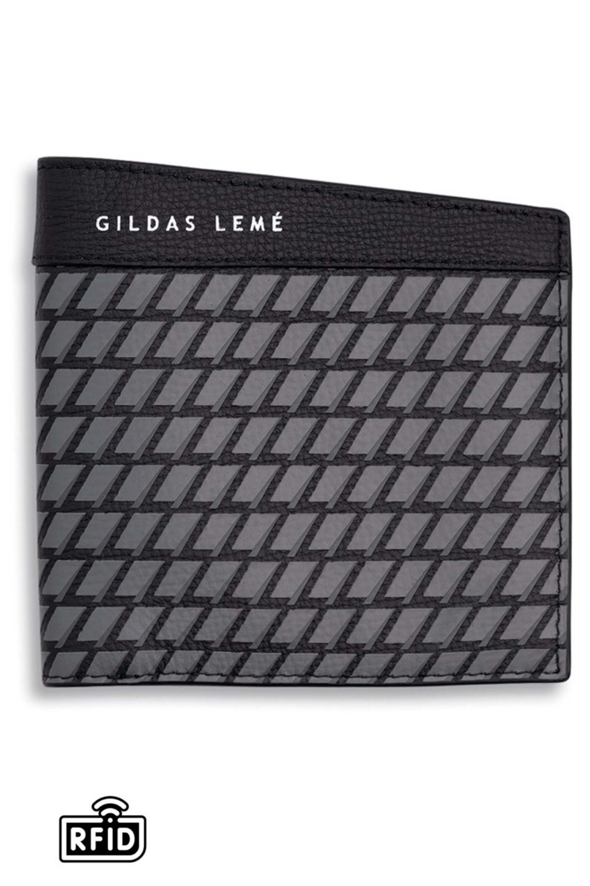 leather bi-fold wallet black front view #color_black