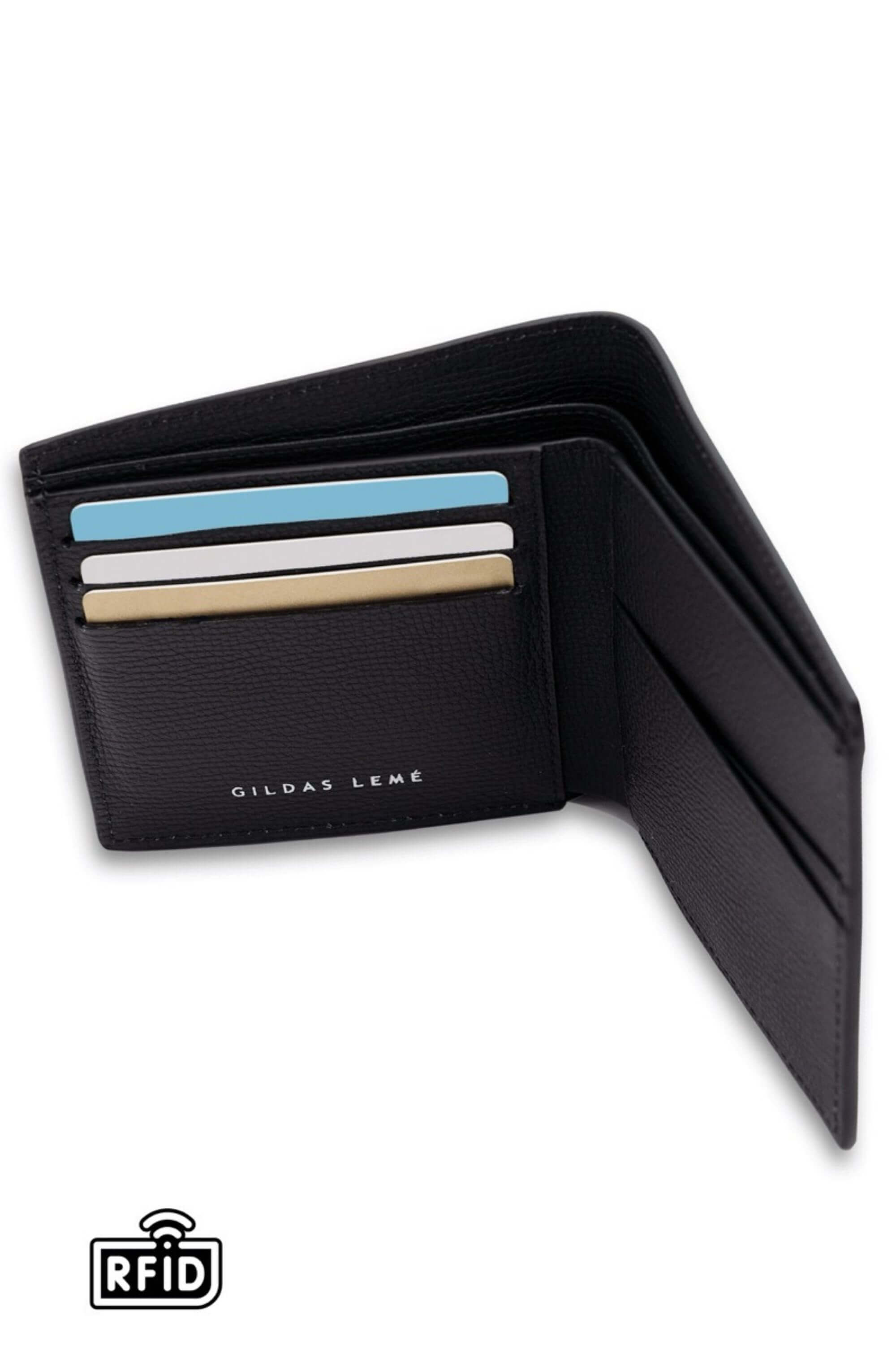 leather bi-fold wallet black slot on view #color_black