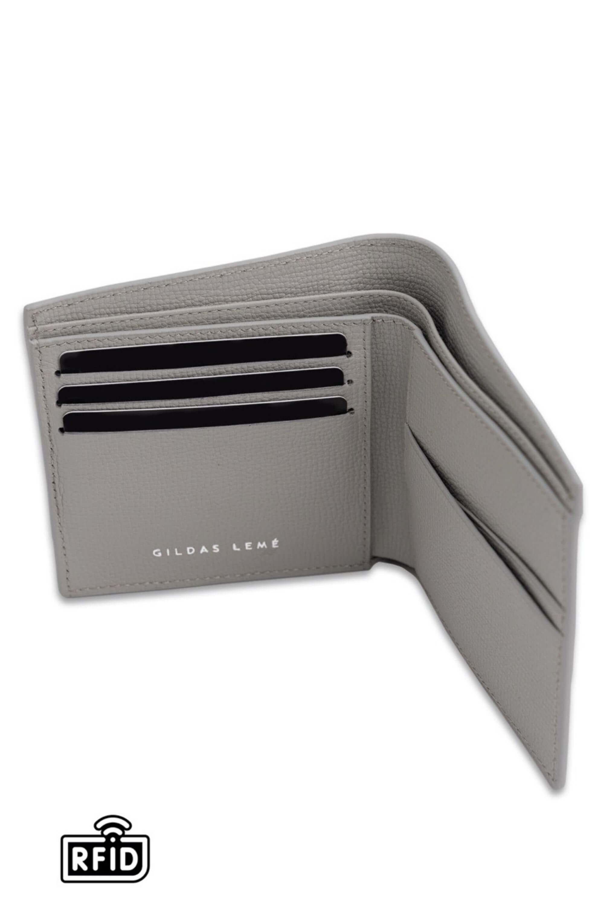 leather bi-fold wallet gray detail view #color_gray