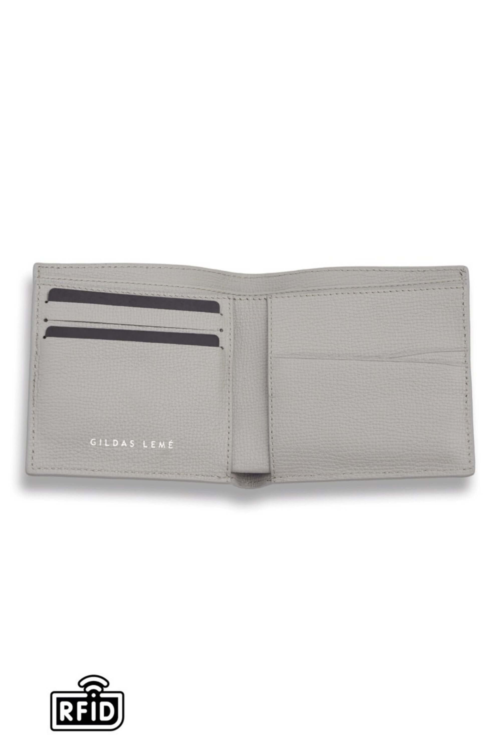 leather bi-fold wallet gray shot on view #color_gray