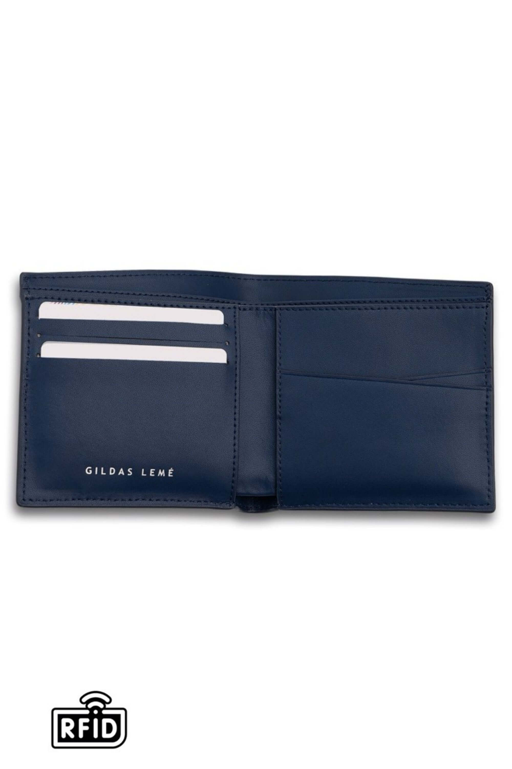 leather bi-fold wallet navy slot on view #color_navy