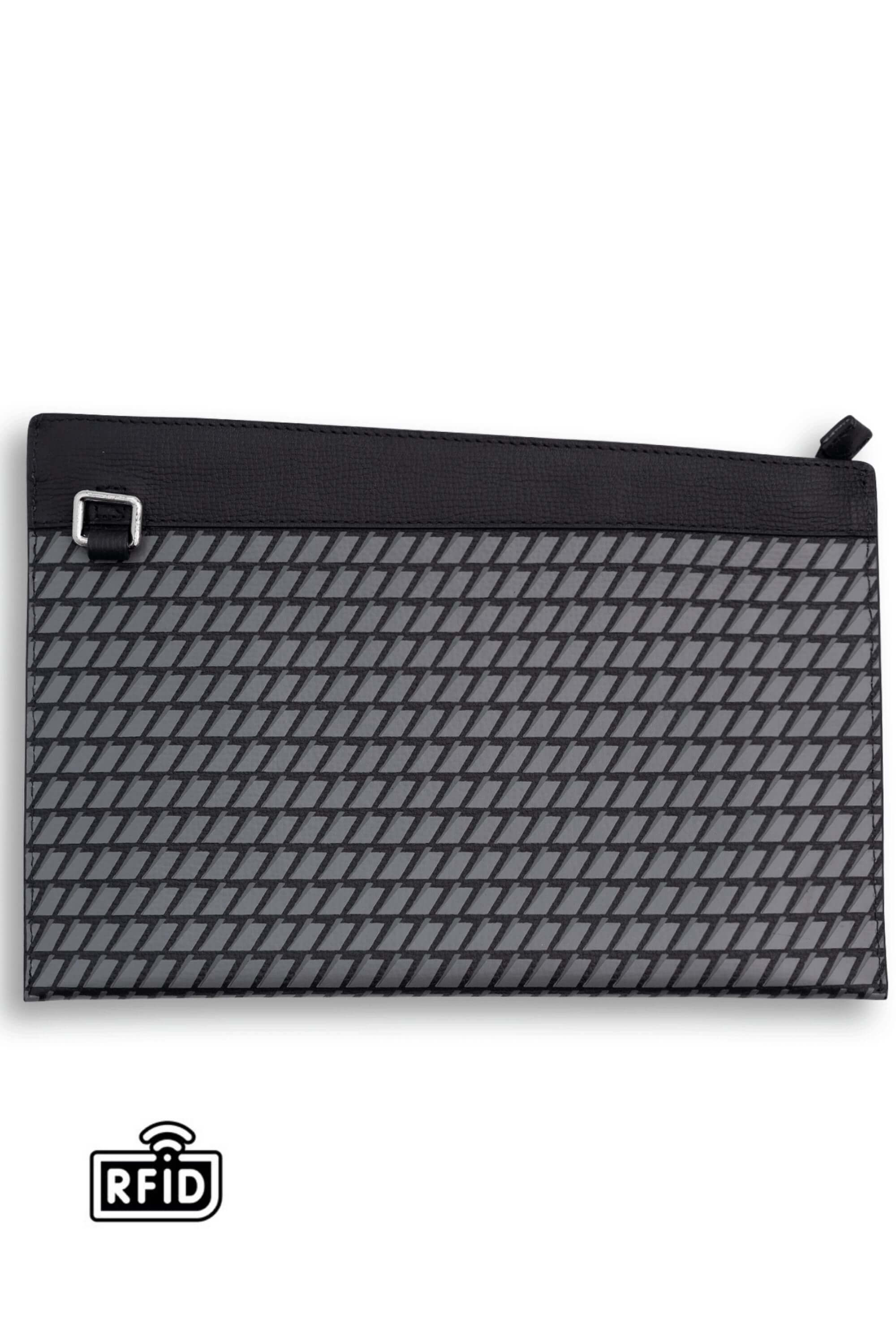 leather clutch bag black back view #color_black