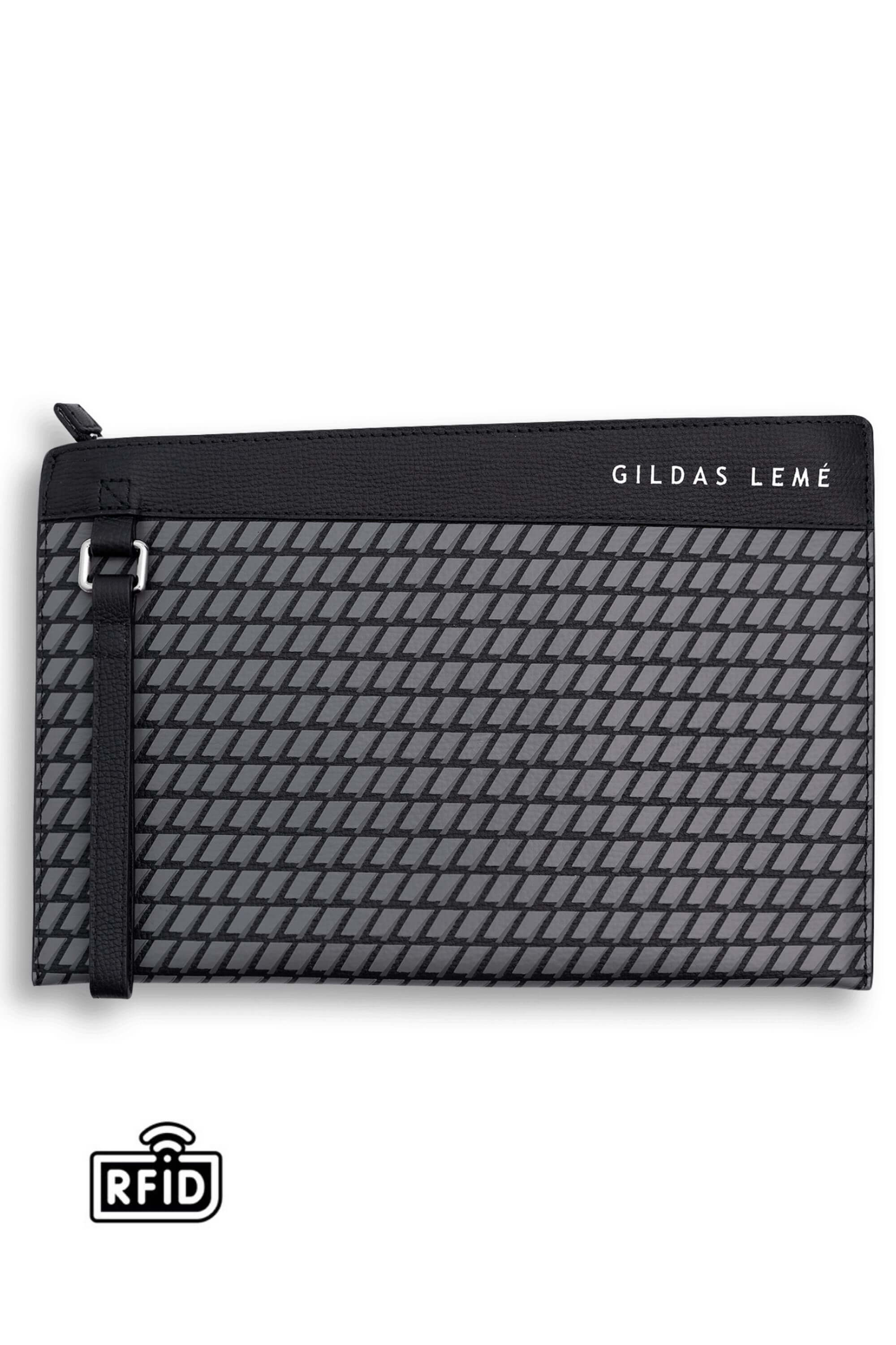 leather clutch bag black front view #color_black