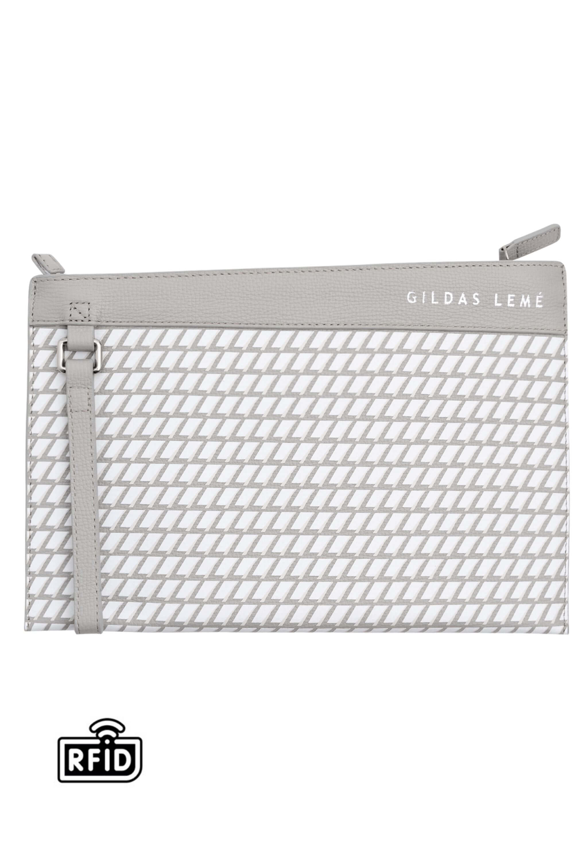 leather clutch bag white front view #color_white