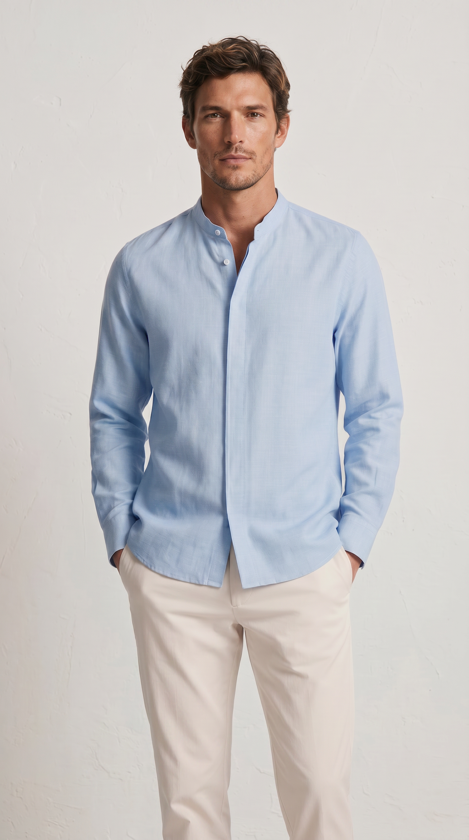Luxurious Linen Mandarin Collar Shirt