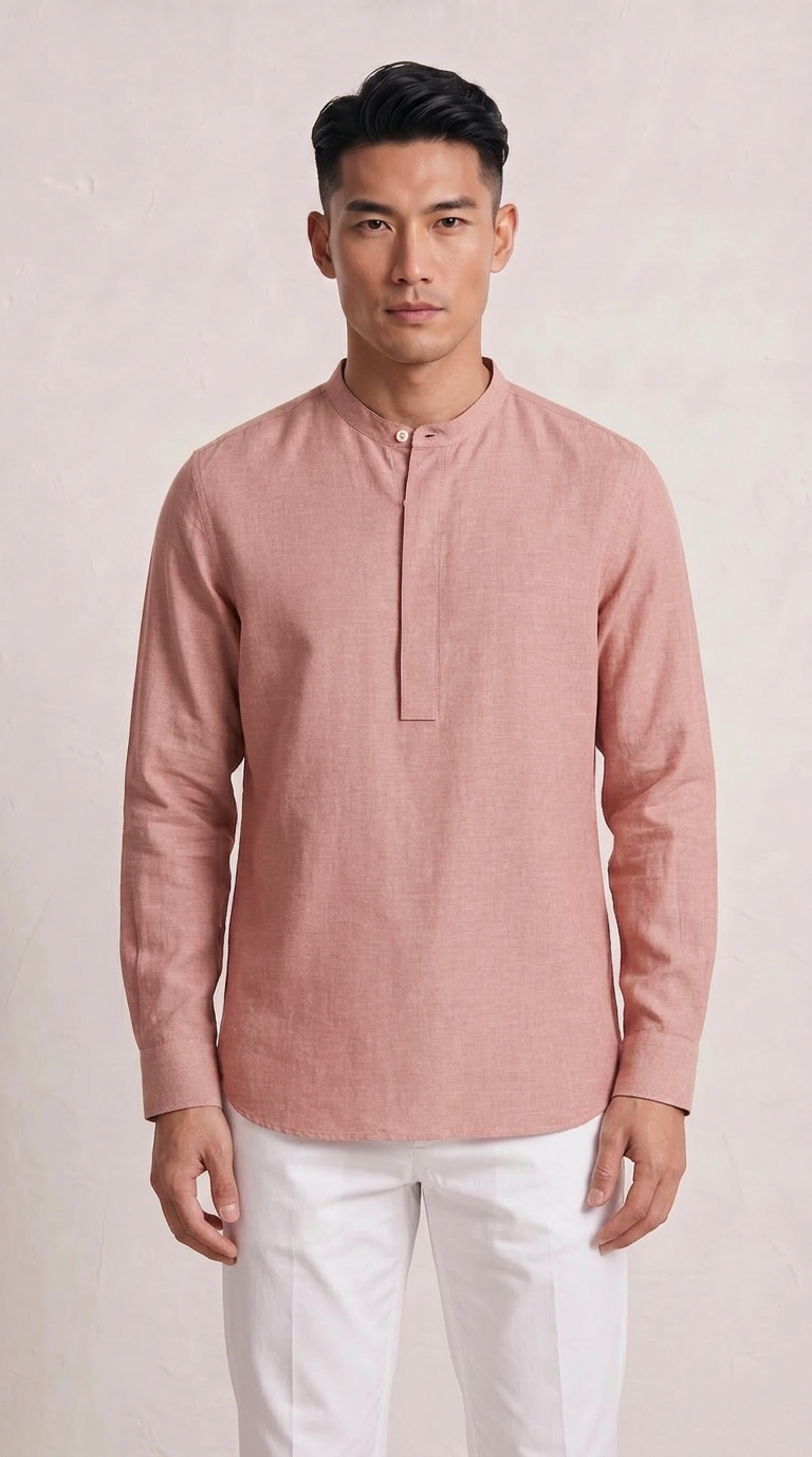 Tet Linen Mandarin Collar Shirt