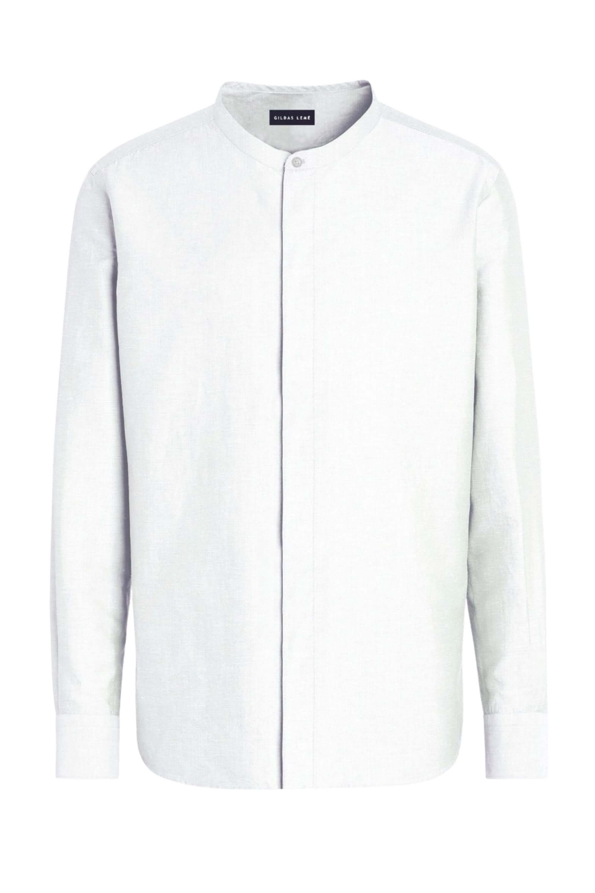 luxurious linen mandarin collar shirt white #color_white