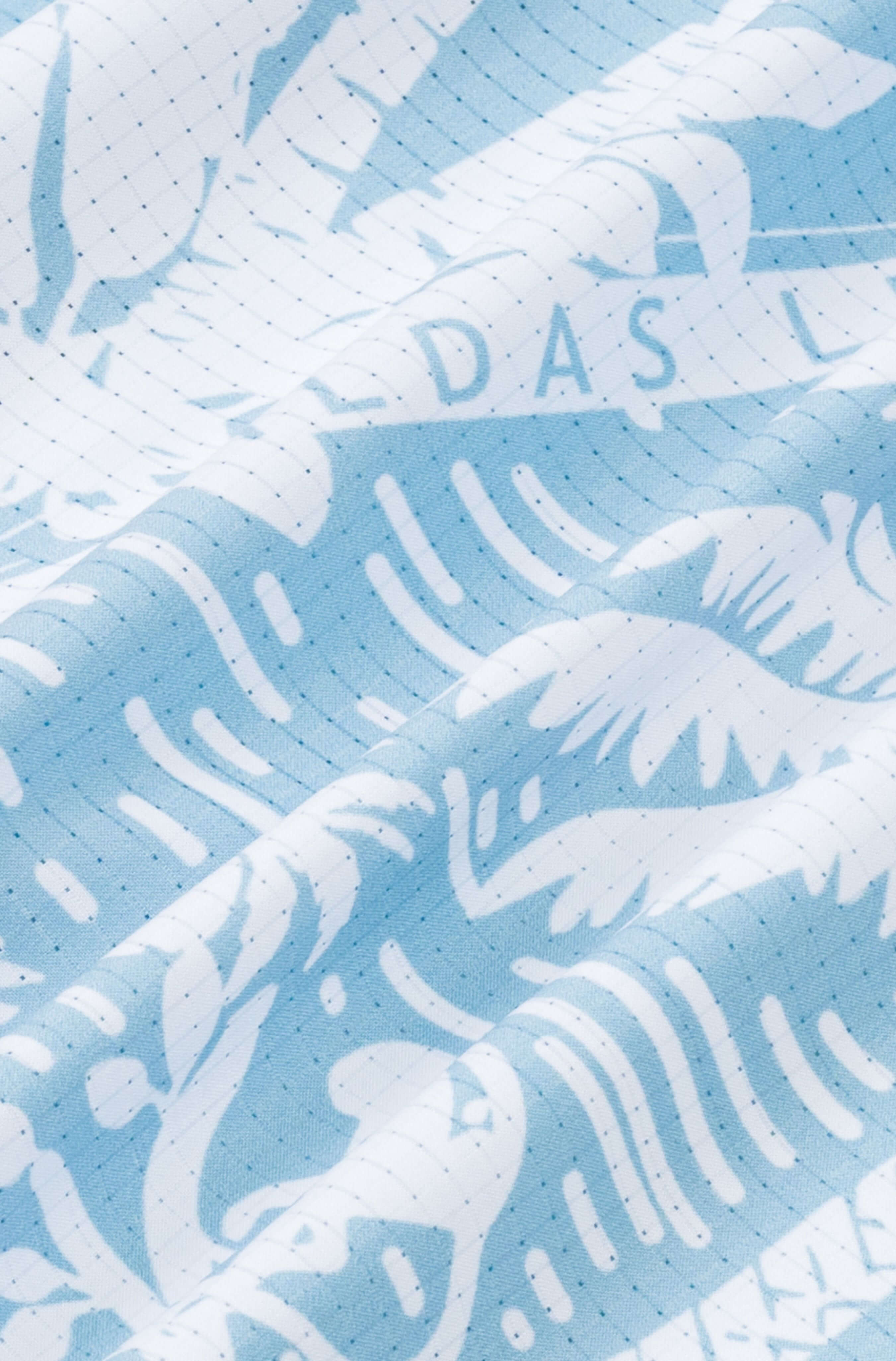 Back embroidery detail on men’s Pink Paradise resort shirt
