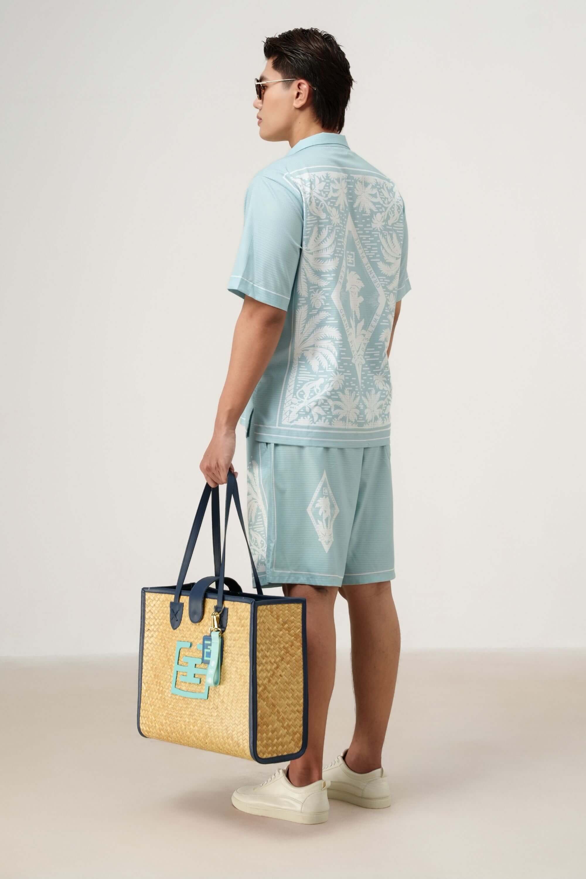 pink paradise resort set light blue back view on model #color_light blue