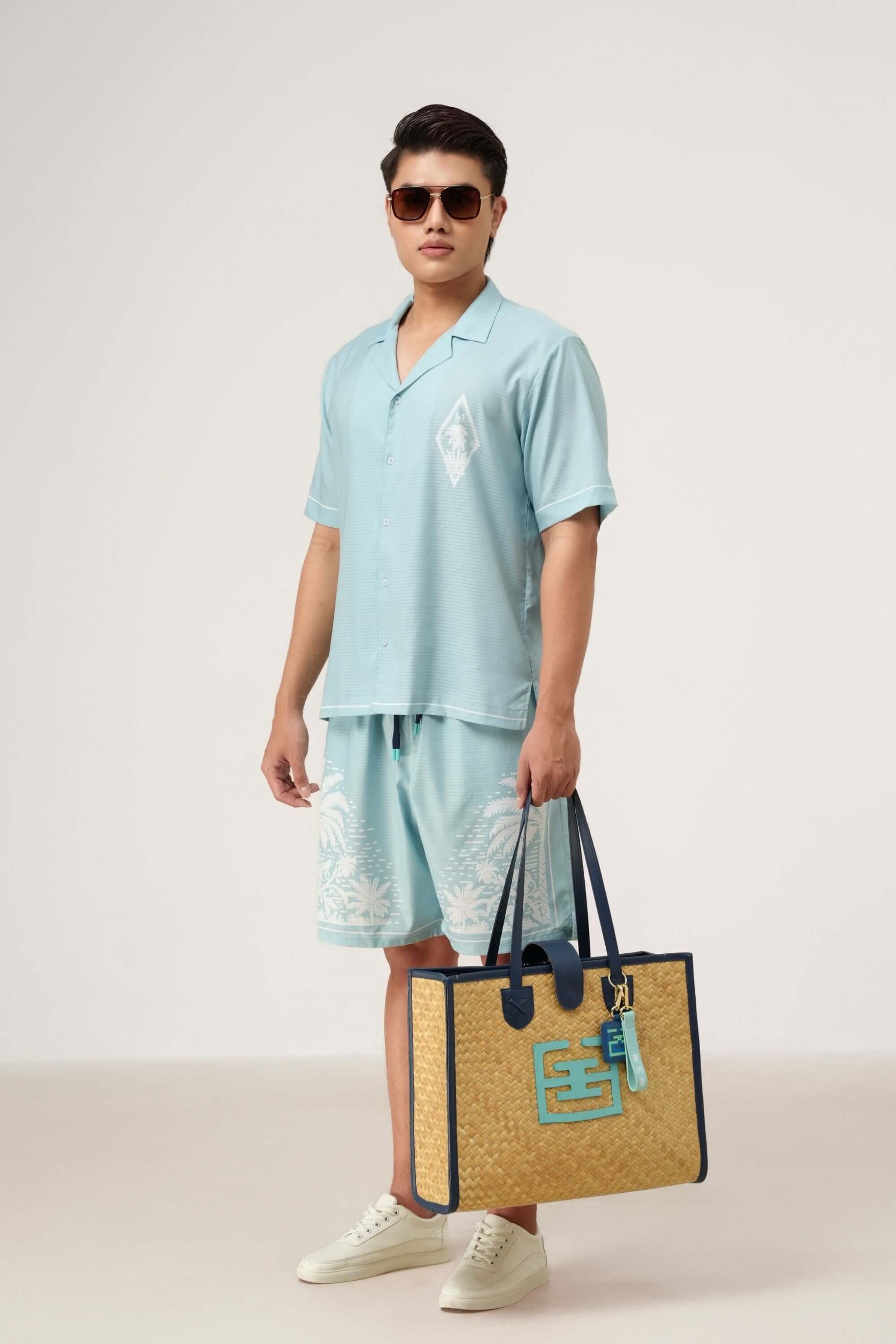 pink paradise resort set light blue side view on model #color_light blue