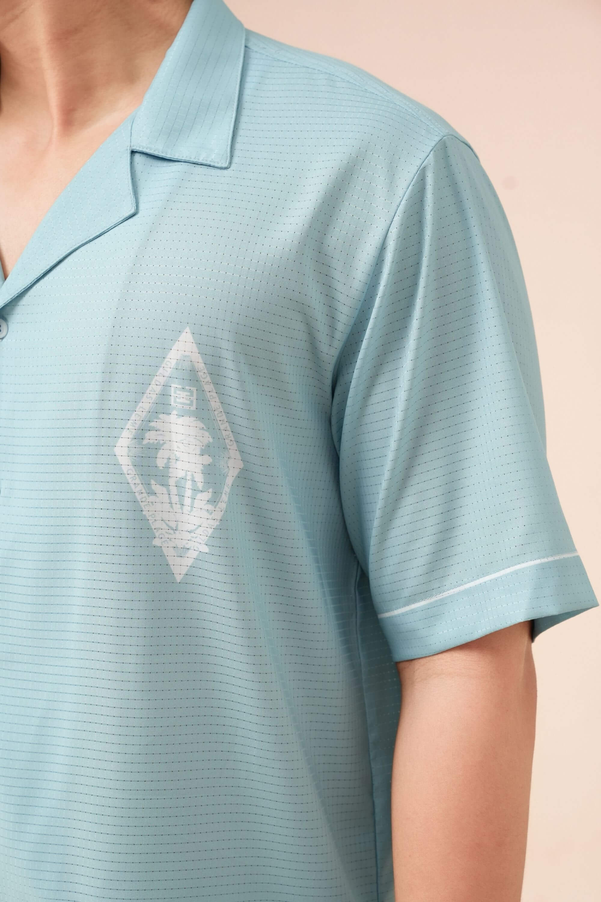 pink paradise resort shirt light blue sleeve view on model #color_light blue