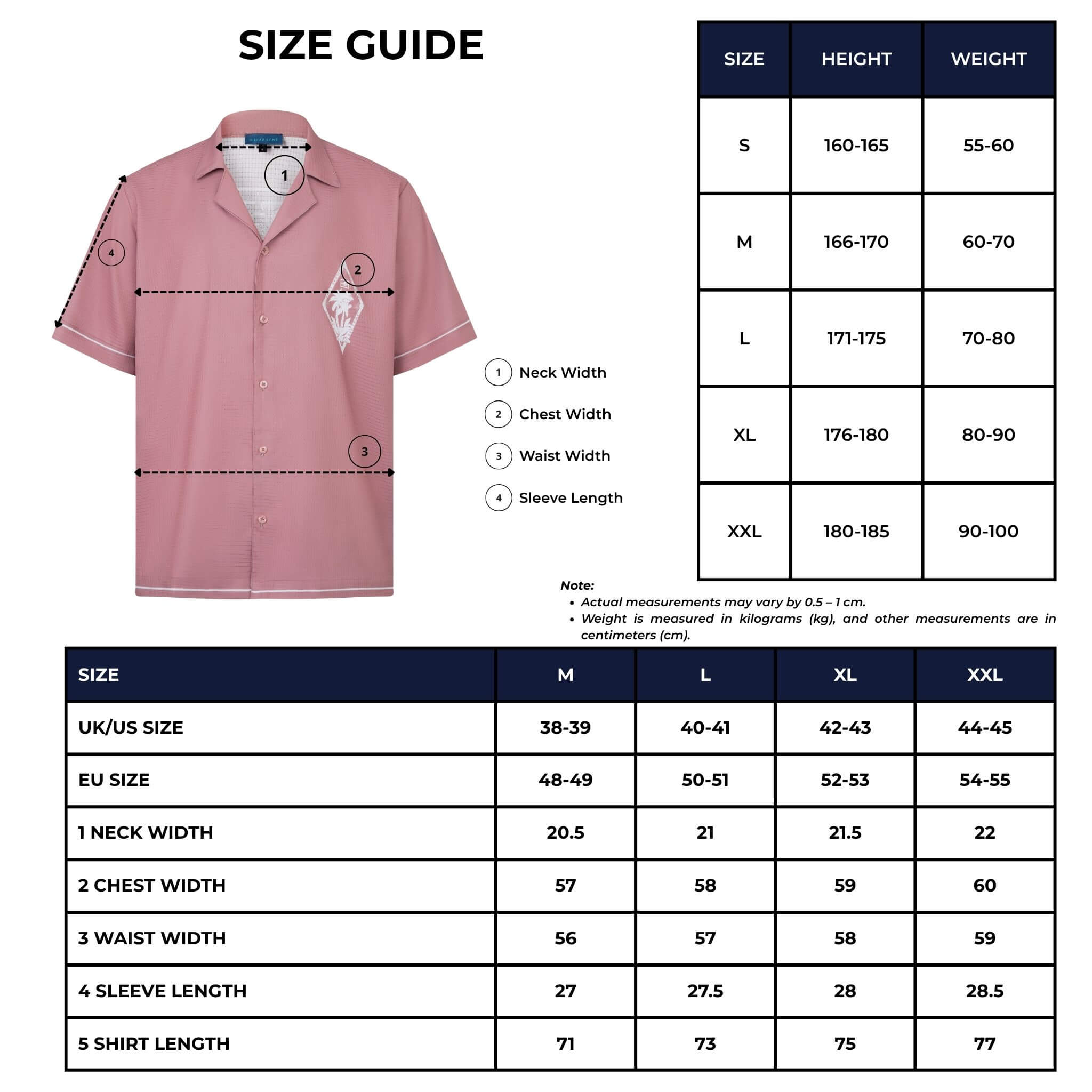 pink paradise resort shirt size chart